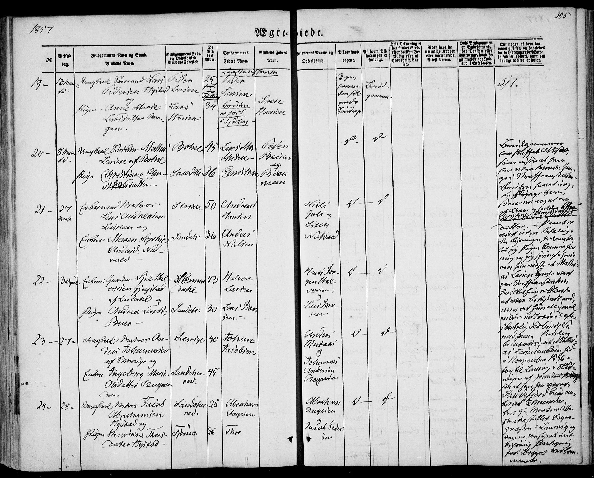 Sandar kirkebøker, AV/SAKO-A-243/F/Fa/L0007: Parish register (official) no. 7, 1855-1861, p. 305