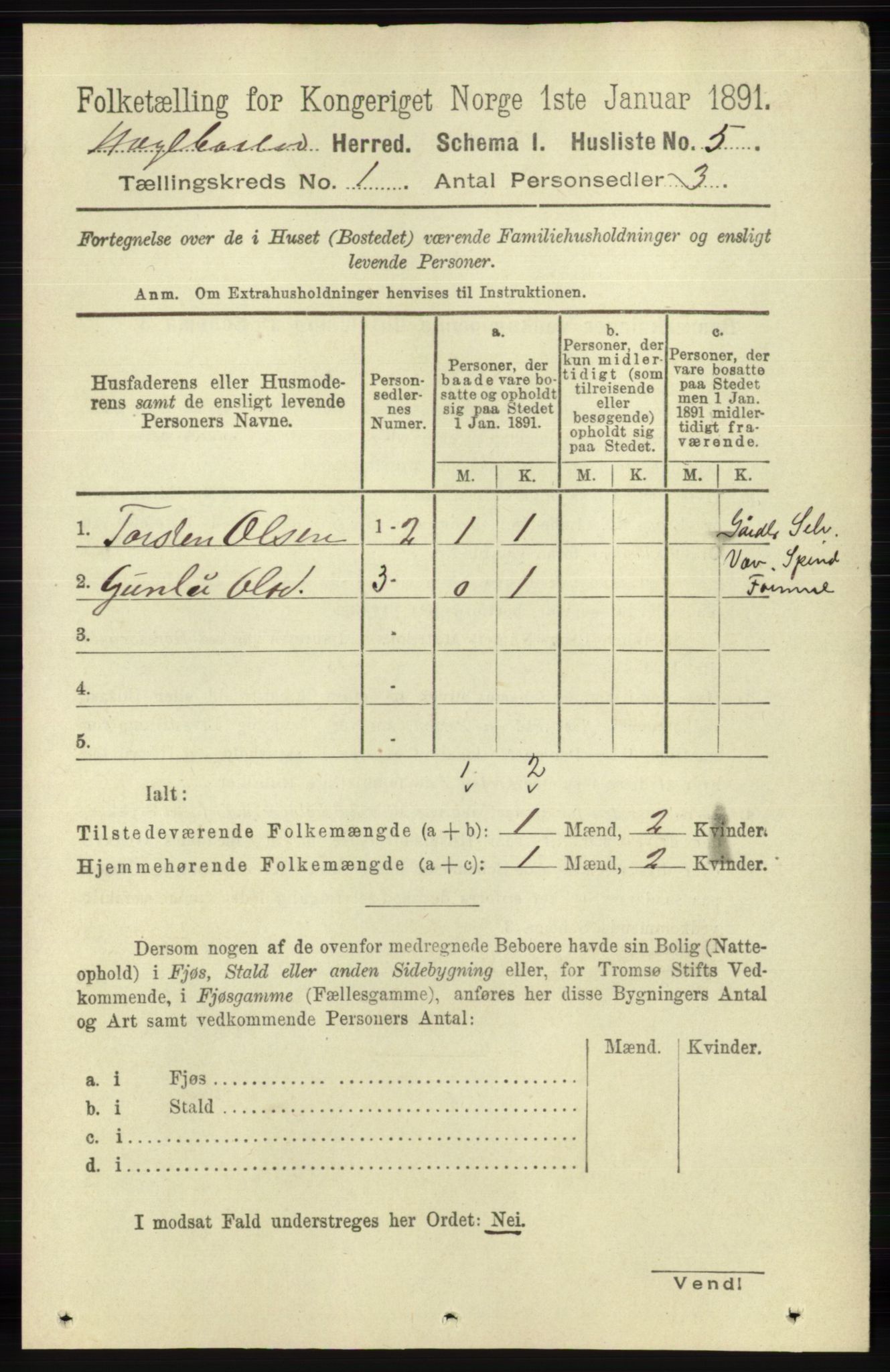 RA, 1891 census for 1034 Hægebostad, 1891, p. 27