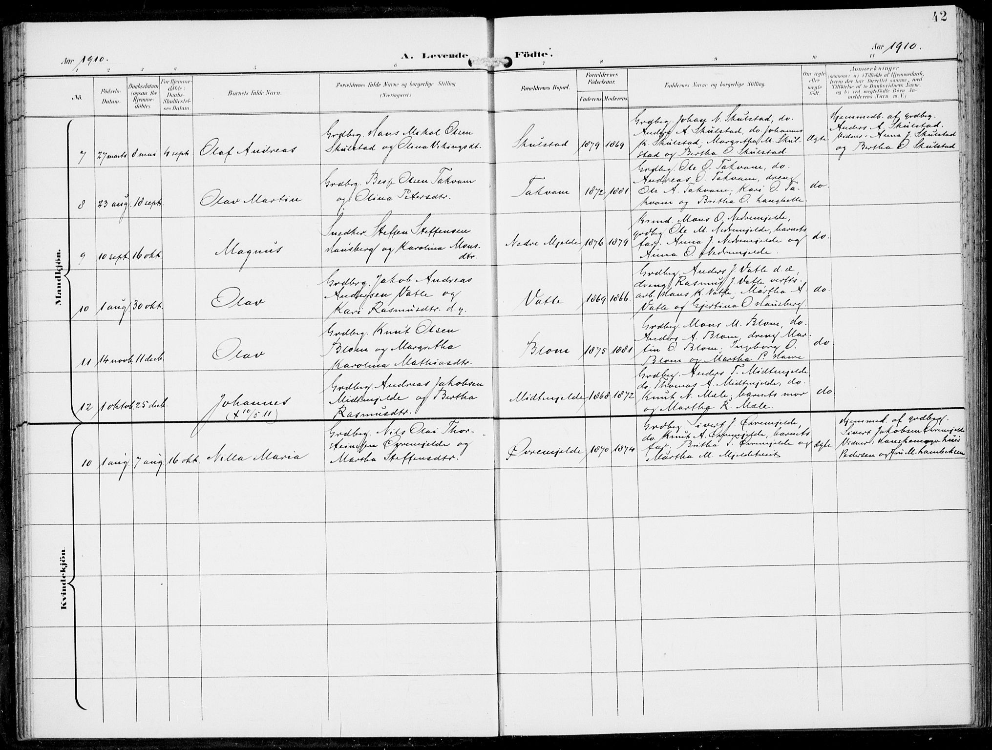 Haus sokneprestembete, SAB/A-75601/H/Haa: Parish register (official) no. B  2, 1899-1912, p. 42