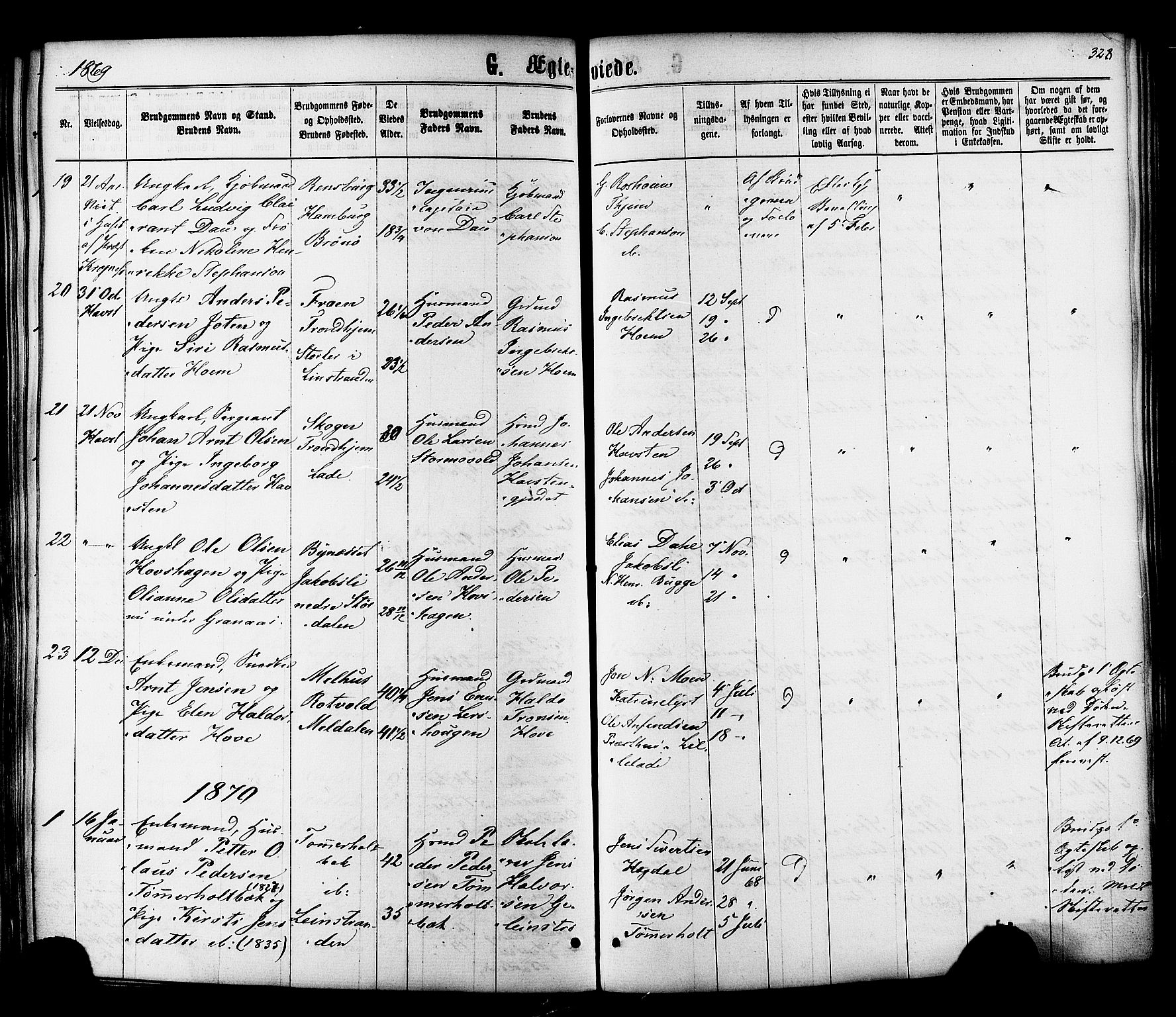 Ministerialprotokoller, klokkerbøker og fødselsregistre - Sør-Trøndelag, SAT/A-1456/606/L0293: Parish register (official) no. 606A08, 1866-1877, p. 328
