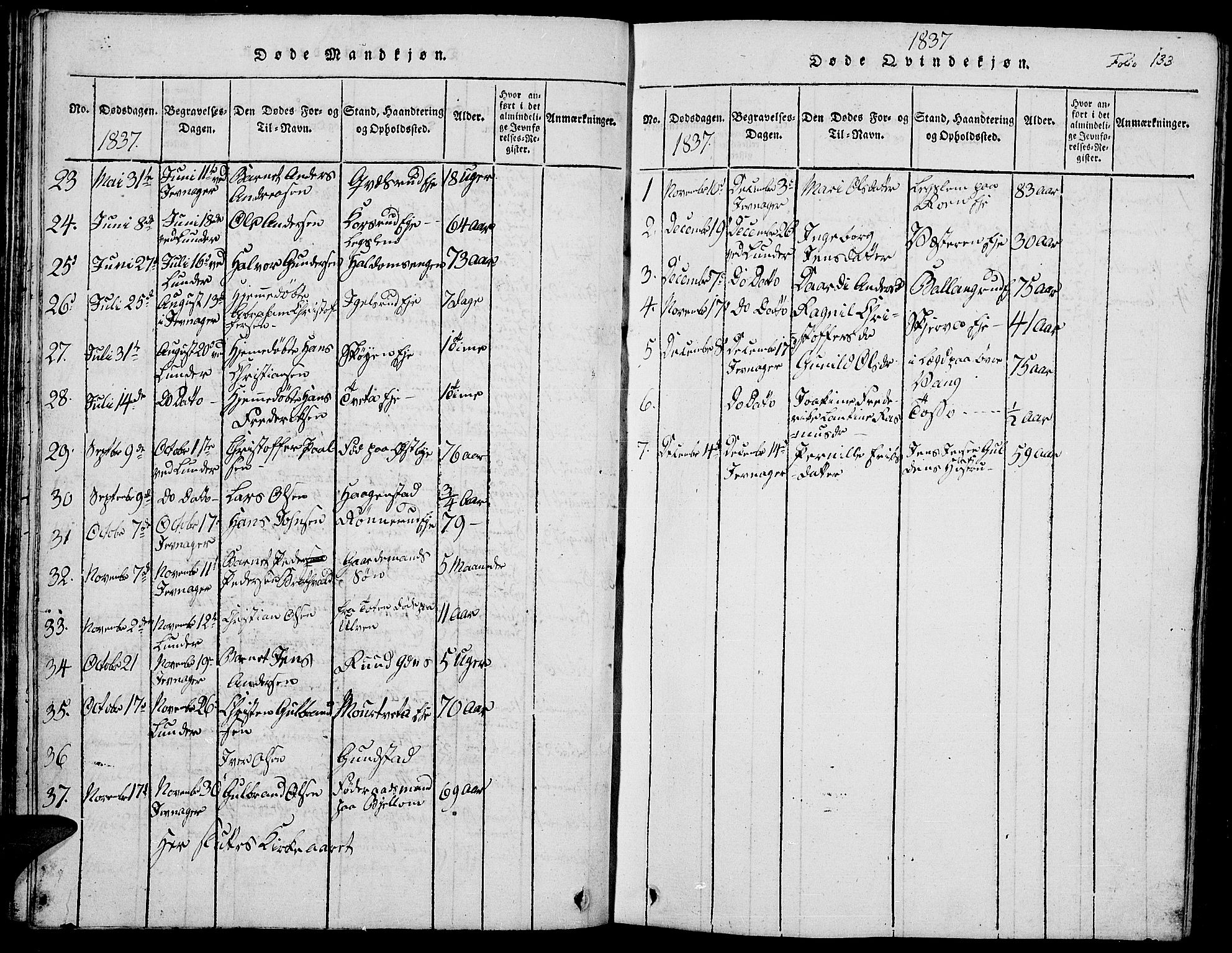 Jevnaker prestekontor, SAH/PREST-116/H/Ha/Hab/L0001: Parish register (copy) no. 1, 1815-1837, p. 133