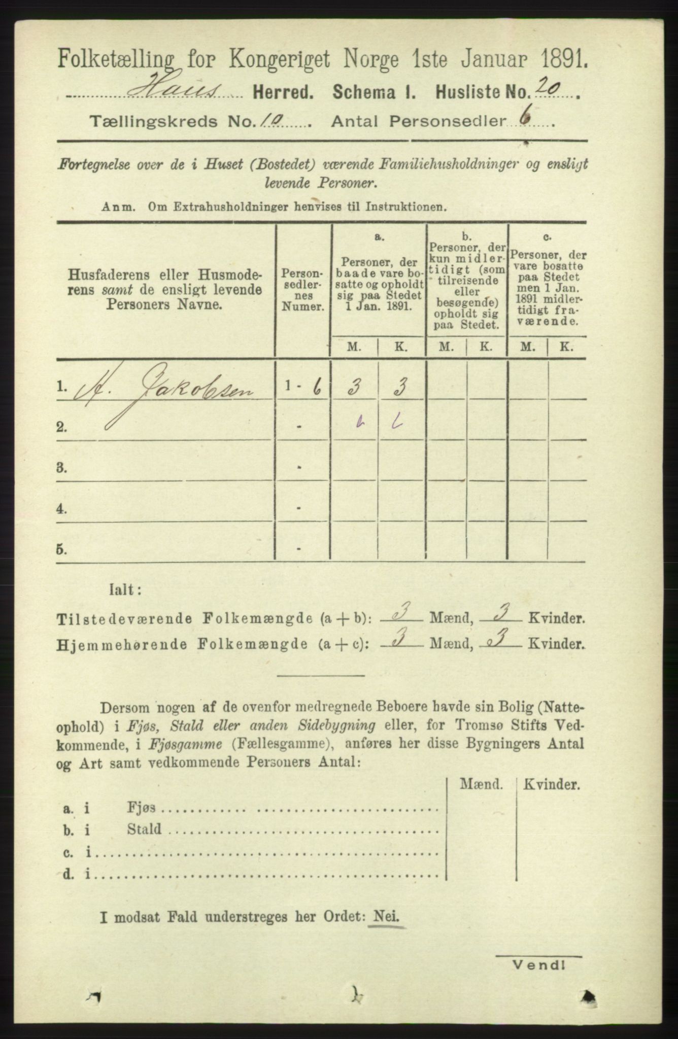 RA, 1891 census for 1250 Haus, 1891, p. 4102