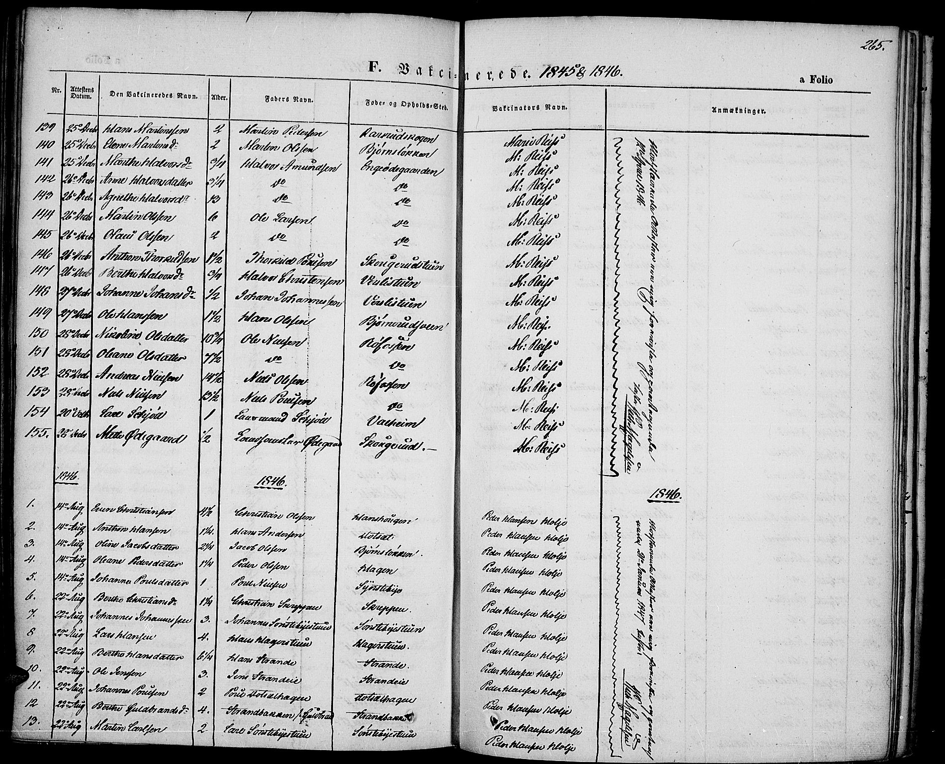 Vestre Toten prestekontor, SAH/PREST-108/H/Ha/Haa/L0004: Parish register (official) no. 4, 1844-1849, p. 265