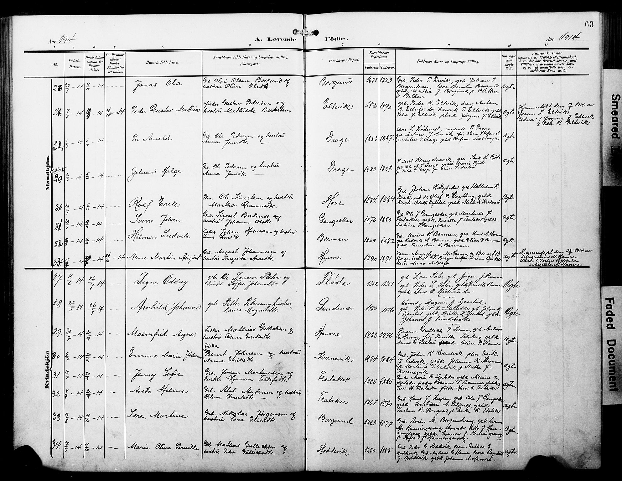 Selje sokneprestembete, SAB/A-99938/H/Ha/Hab/Habb: Parish register (copy) no. B 1, 1905-1923, p. 63