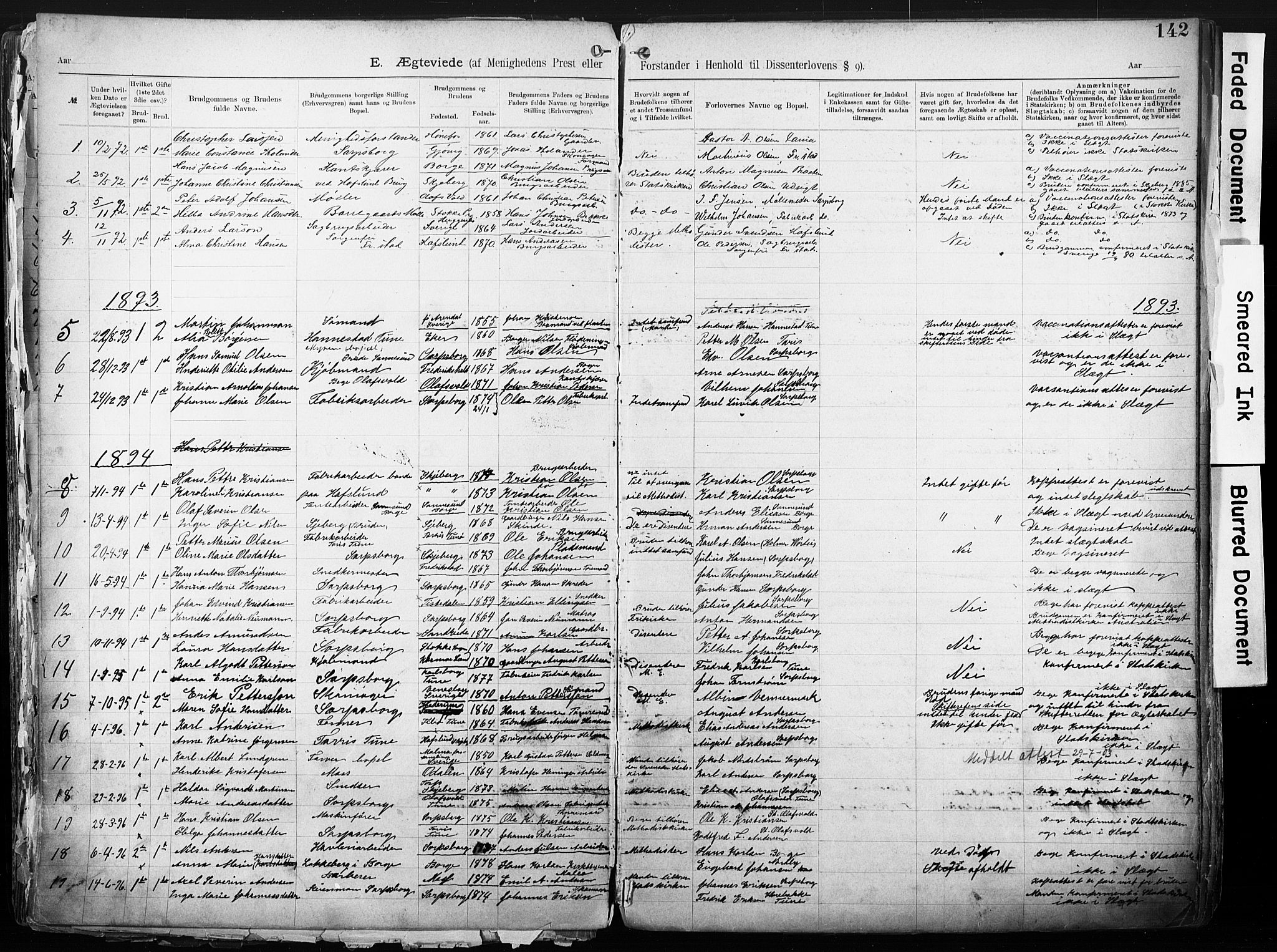 Sarpsborg metodistkirke, SAO/PAO-0233/A/L0004: Dissenter register no. 4, 1892-1923, p. 142