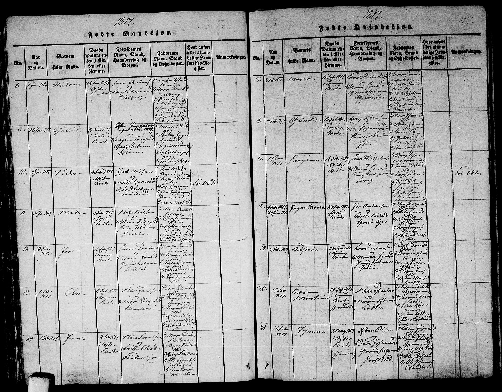 Asker prestekontor Kirkebøker, AV/SAO-A-10256a/G/Ga/L0001: Parish register (copy) no. I 1, 1814-1830, p. 47