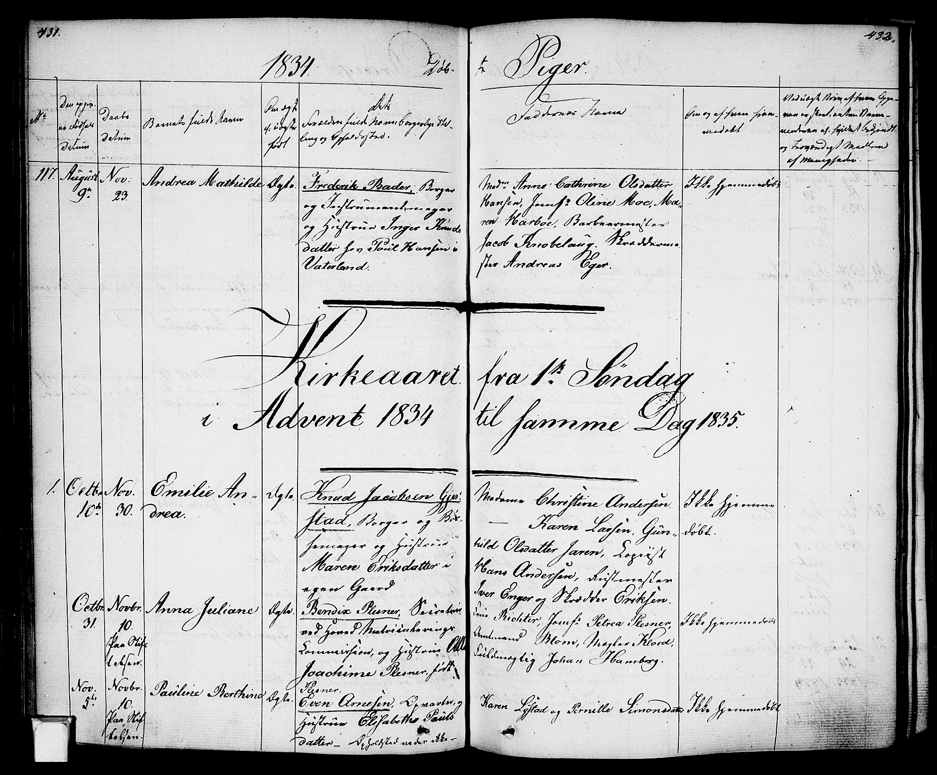 Oslo domkirke Kirkebøker, AV/SAO-A-10752/F/Fa/L0011: Parish register (official) no. 11, 1830-1836, p. 431-432