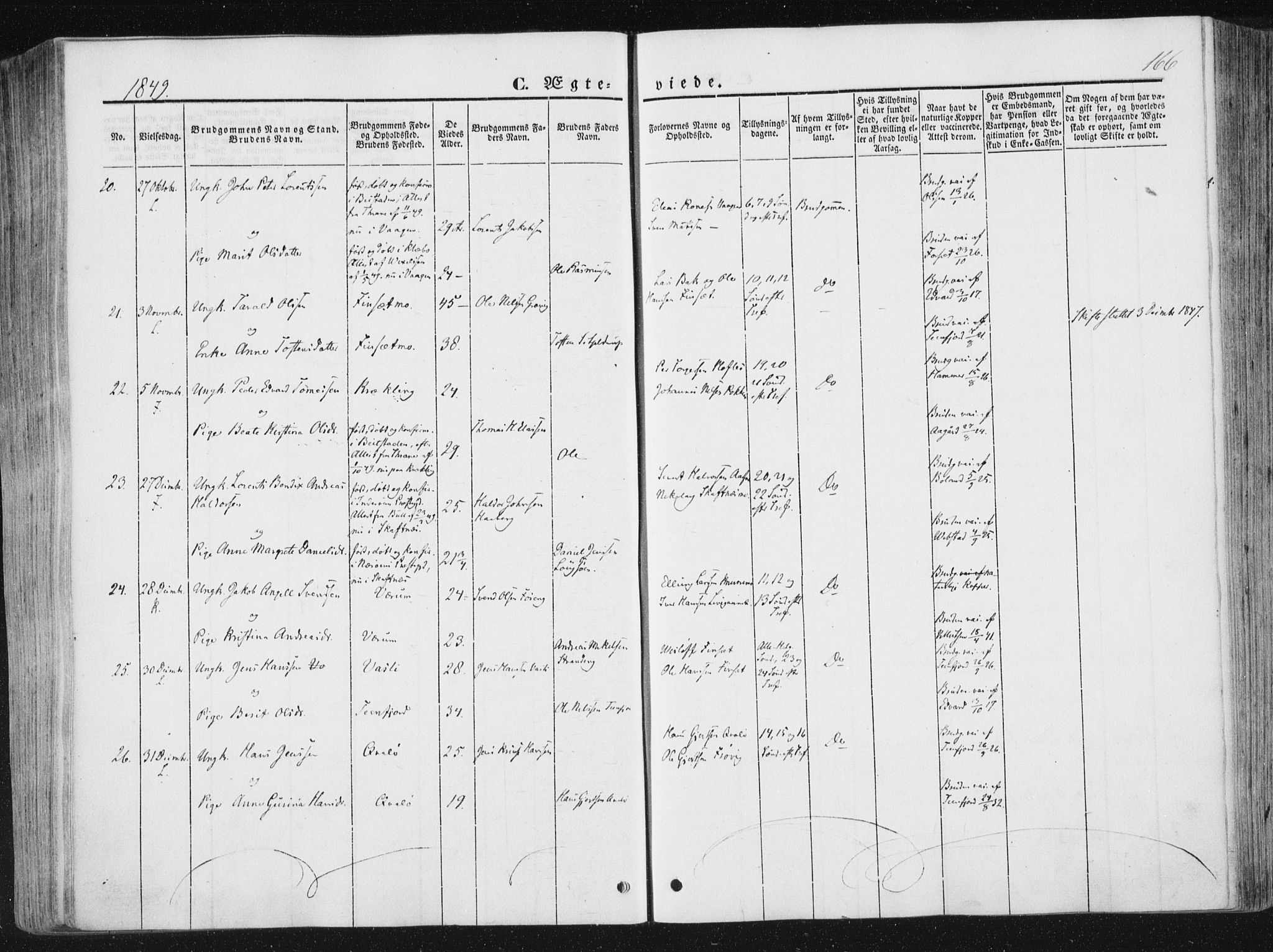 Ministerialprotokoller, klokkerbøker og fødselsregistre - Nord-Trøndelag, SAT/A-1458/780/L0640: Parish register (official) no. 780A05, 1845-1856, p. 166