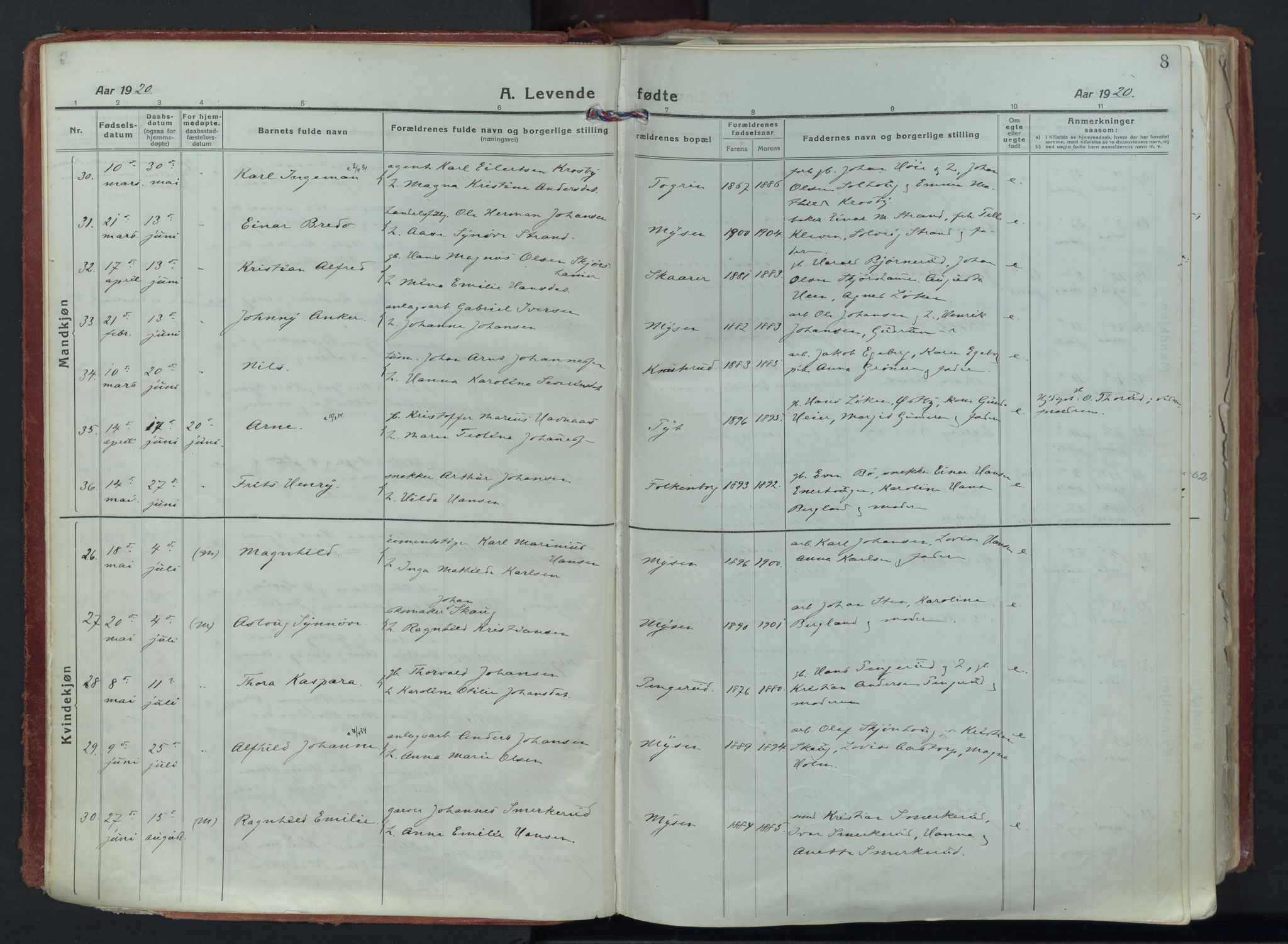 Eidsberg prestekontor Kirkebøker, AV/SAO-A-10905/F/Fa/L0015: Parish register (official) no. I 15, 1920-1937, p. 8