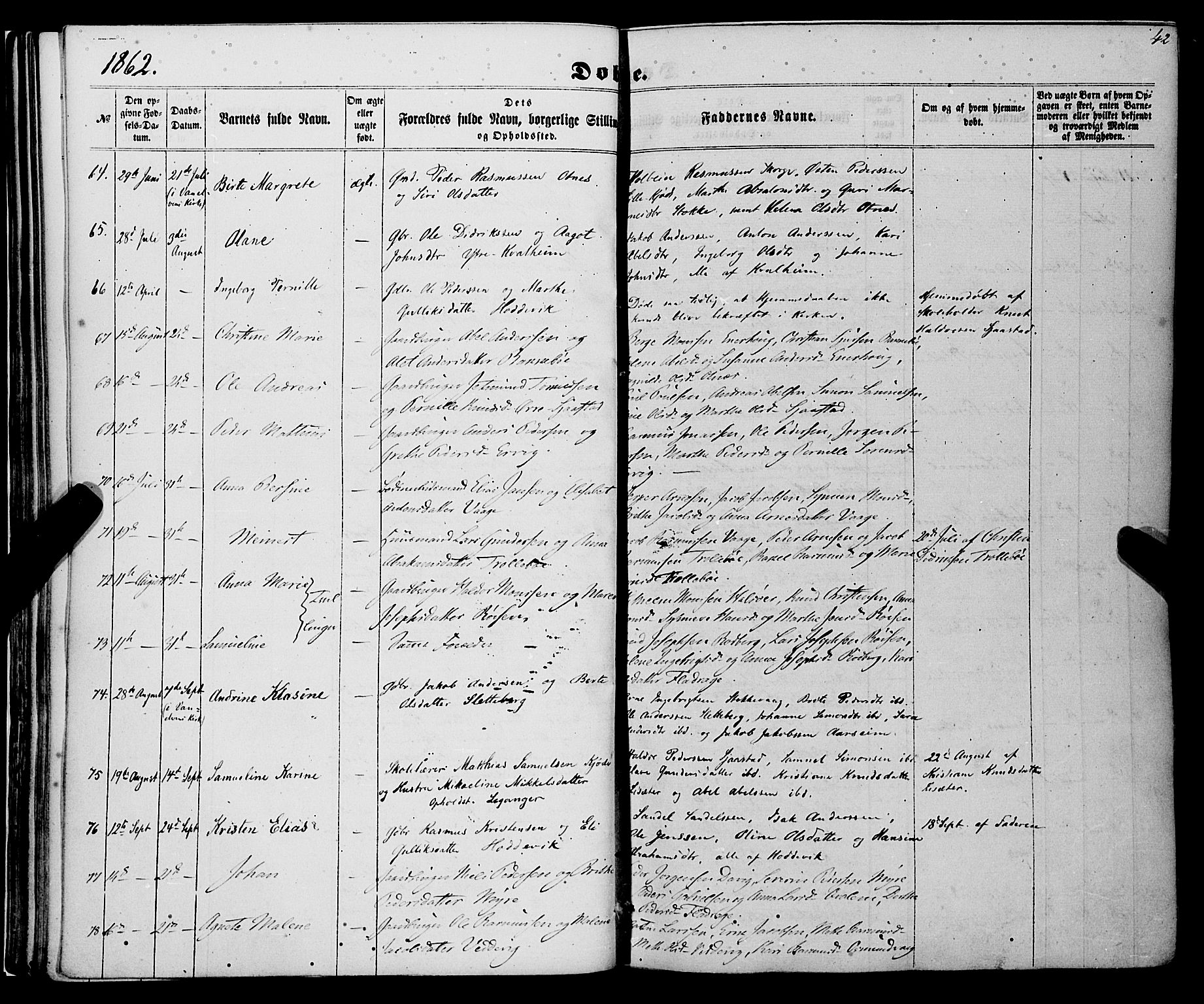 Selje sokneprestembete, AV/SAB-A-99938/H/Ha/Haa/Haaa: Parish register (official) no. A 11, 1858-1870, p. 42