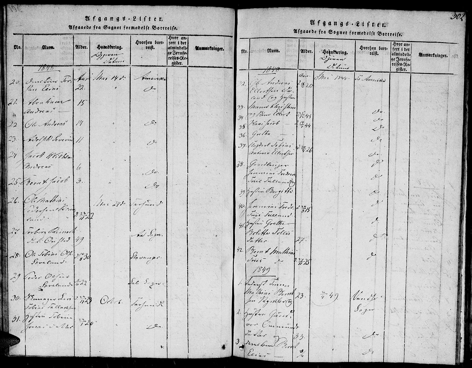 Herad sokneprestkontor, AV/SAK-1111-0018/F/Fb/Fba/L0001: Parish register (copy) no. B 1, 1815-1852, p. 302