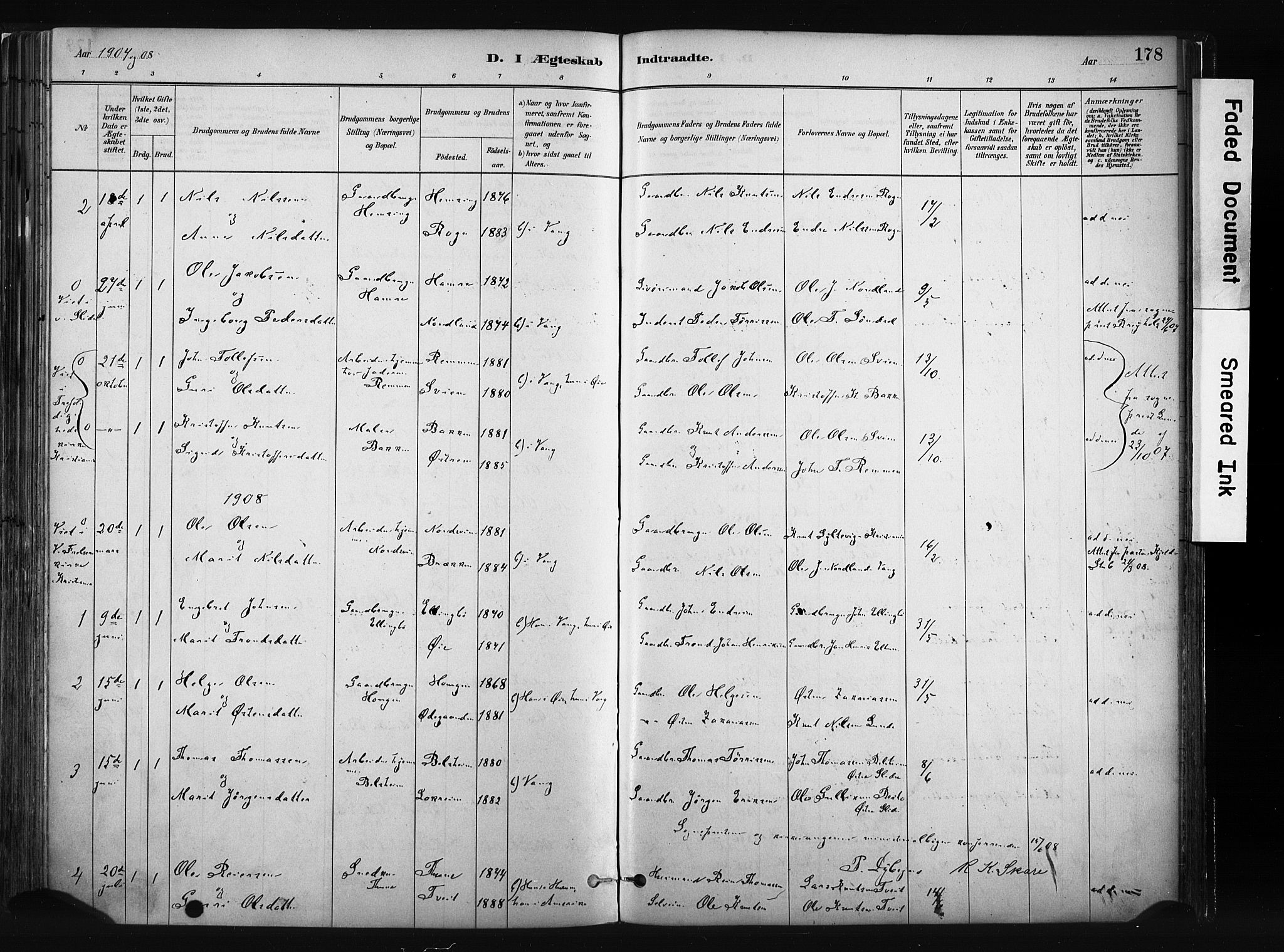 Vang prestekontor, Valdres, SAH/PREST-140/H/Ha/L0008: Parish register (official) no. 8, 1882-1910, p. 178