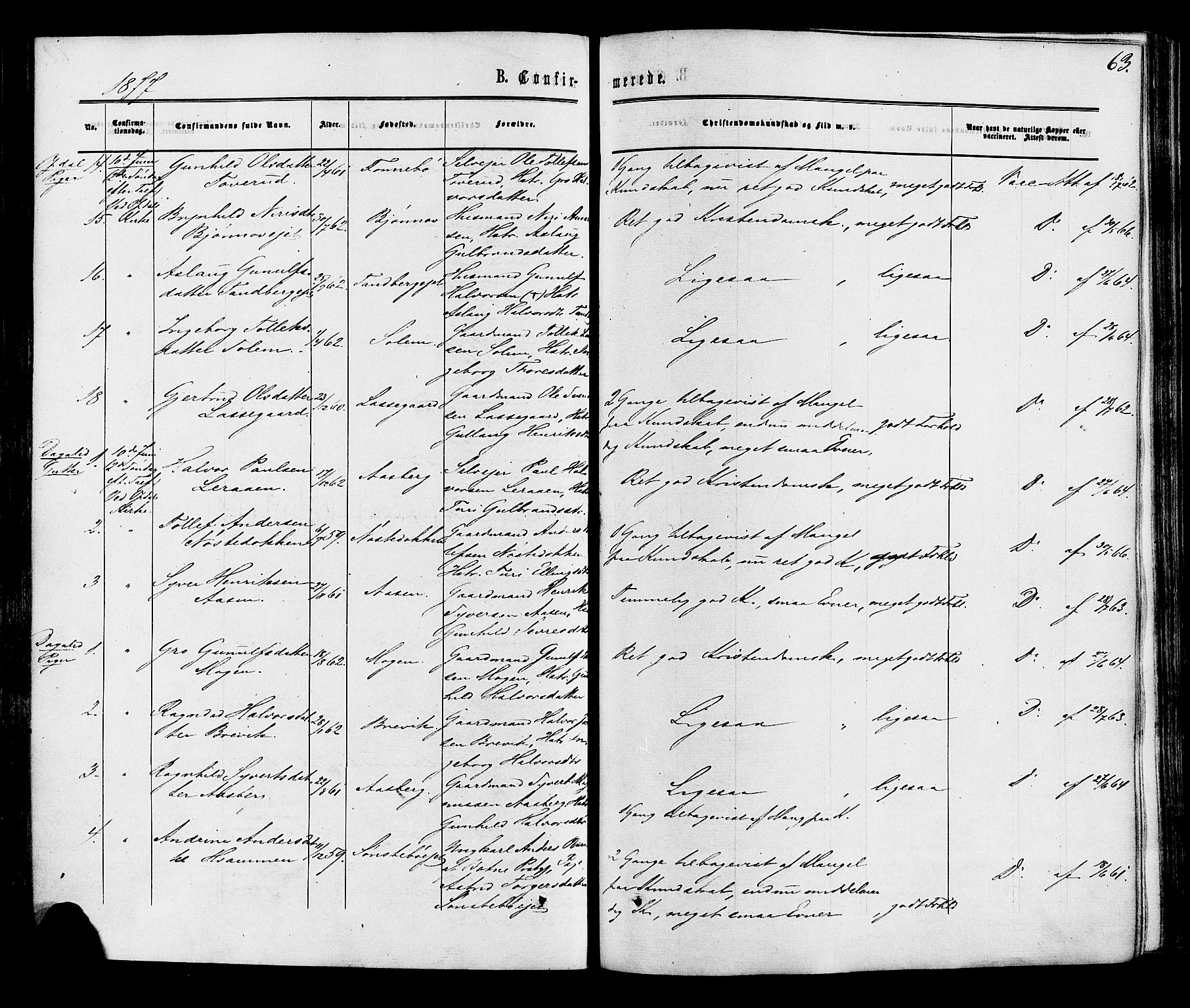 Nore kirkebøker, AV/SAKO-A-238/F/Fa/L0004: Parish register (official) no. I 4, 1867-1877, p. 63