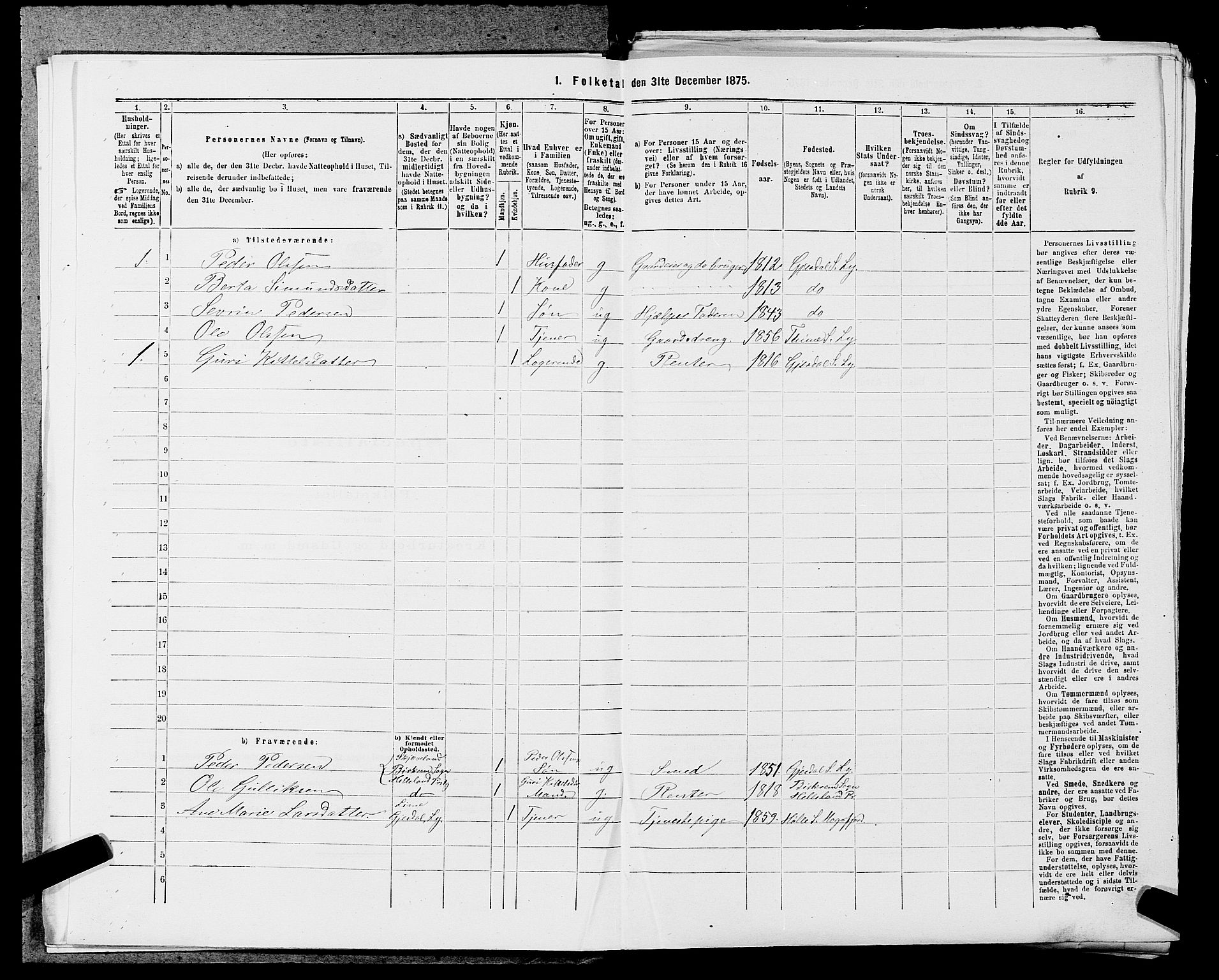 SAST, 1875 census for 1121P Lye, 1875, p. 876