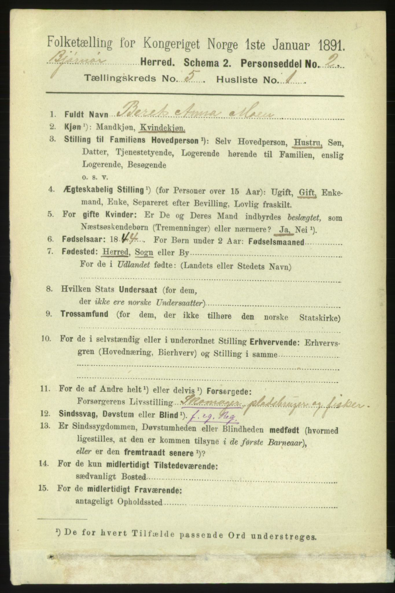 RA, 1891 census for 1632 Bjørnør, 1891, p. 2280