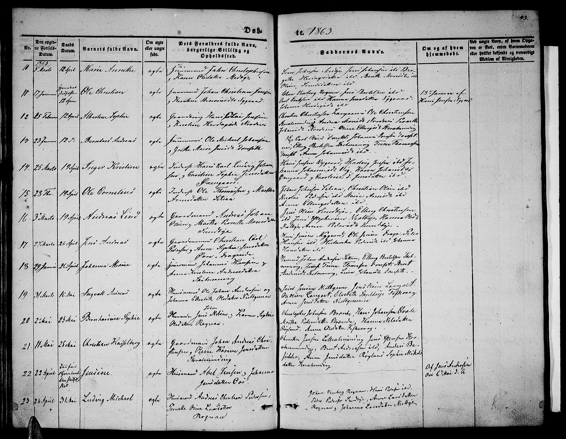 Ministerialprotokoller, klokkerbøker og fødselsregistre - Nordland, SAT/A-1459/847/L0678: Parish register (copy) no. 847C06, 1854-1870, p. 43