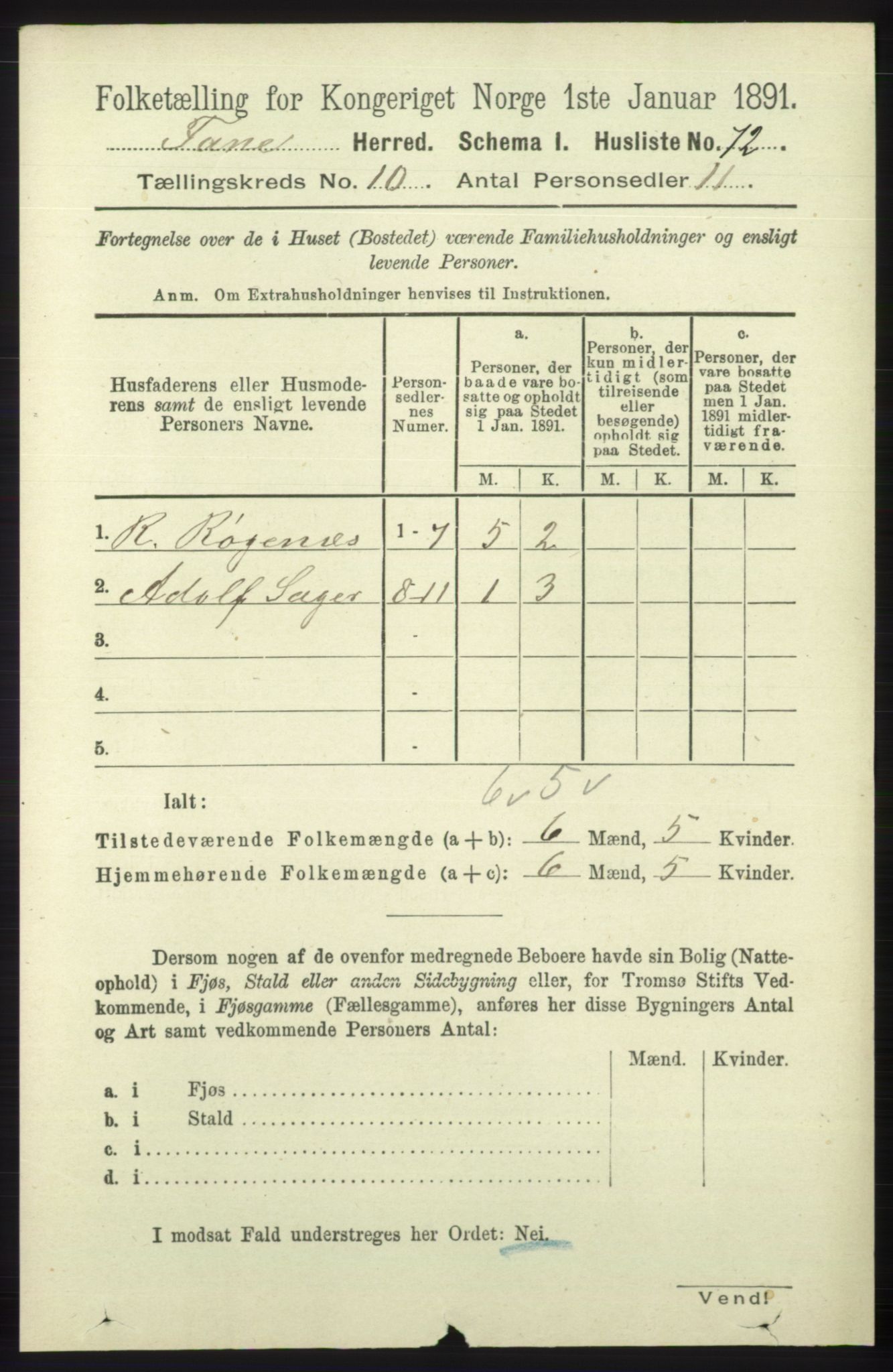 RA, 1891 census for 1249 Fana, 1891, p. 5420