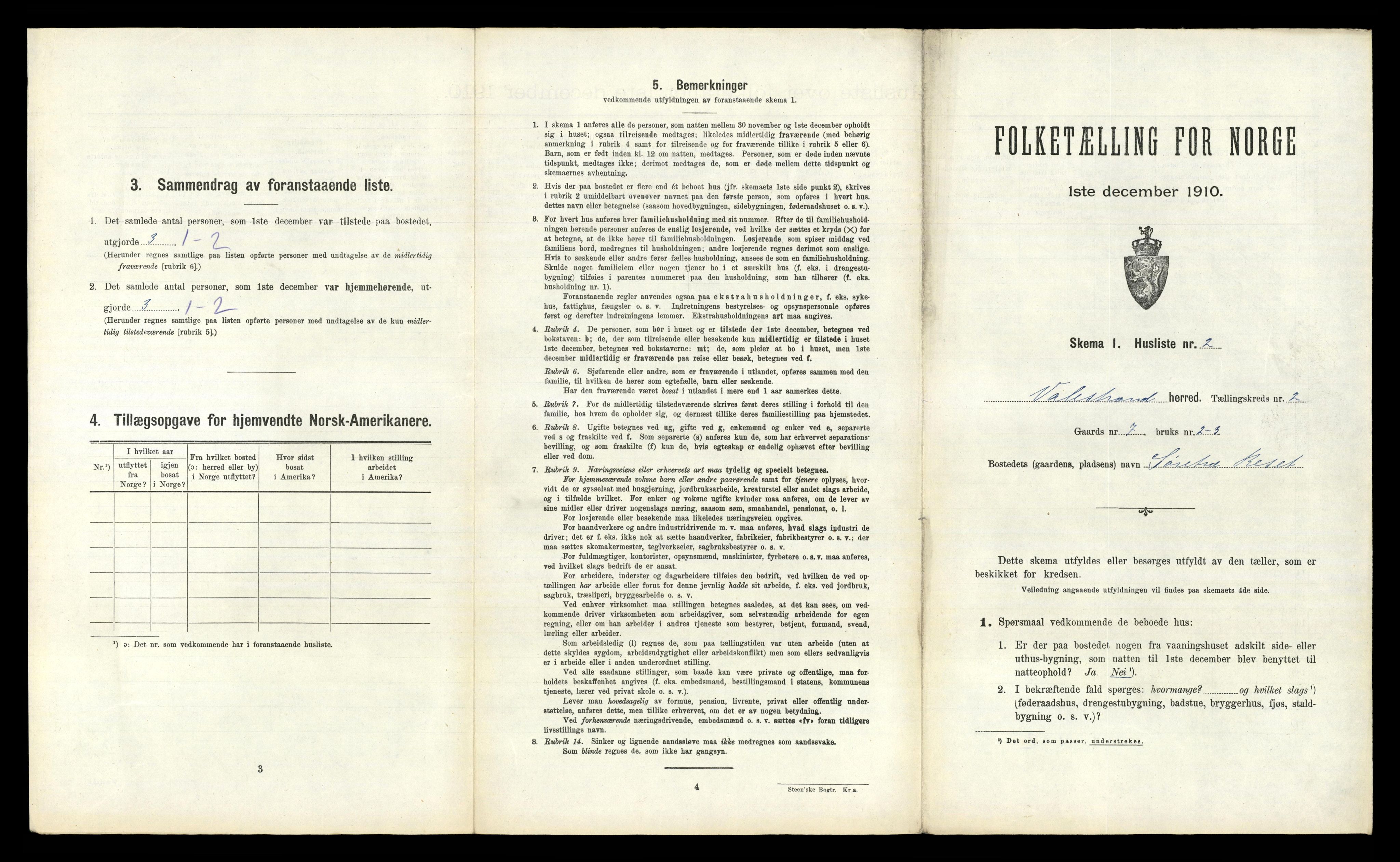 RA, 1910 census for Valestrand, 1910, p. 88