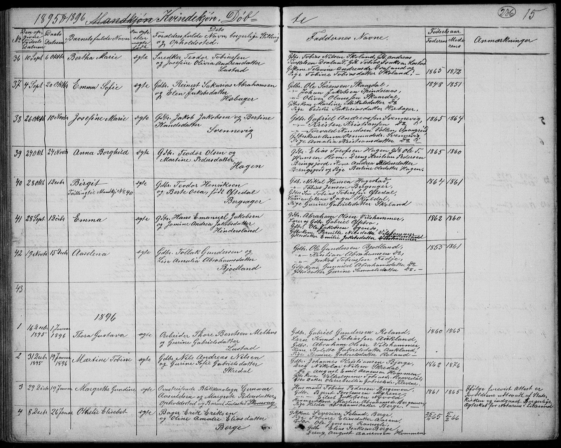 Lyngdal sokneprestkontor, SAK/1111-0029/F/Fb/Fbc/L0004: Parish register (copy) no. B 4, 1878-1896, p. 236