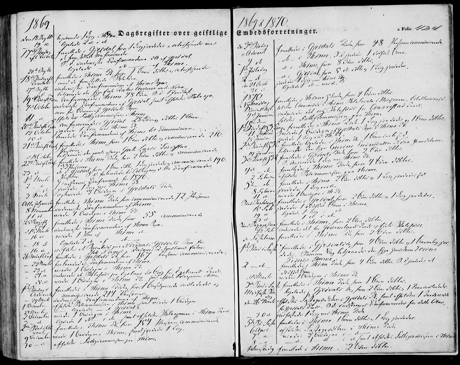Lye sokneprestkontor, SAST/A-101794/001/30BA/L0007: Parish register (official) no. A 6, 1856-1871, p. 424