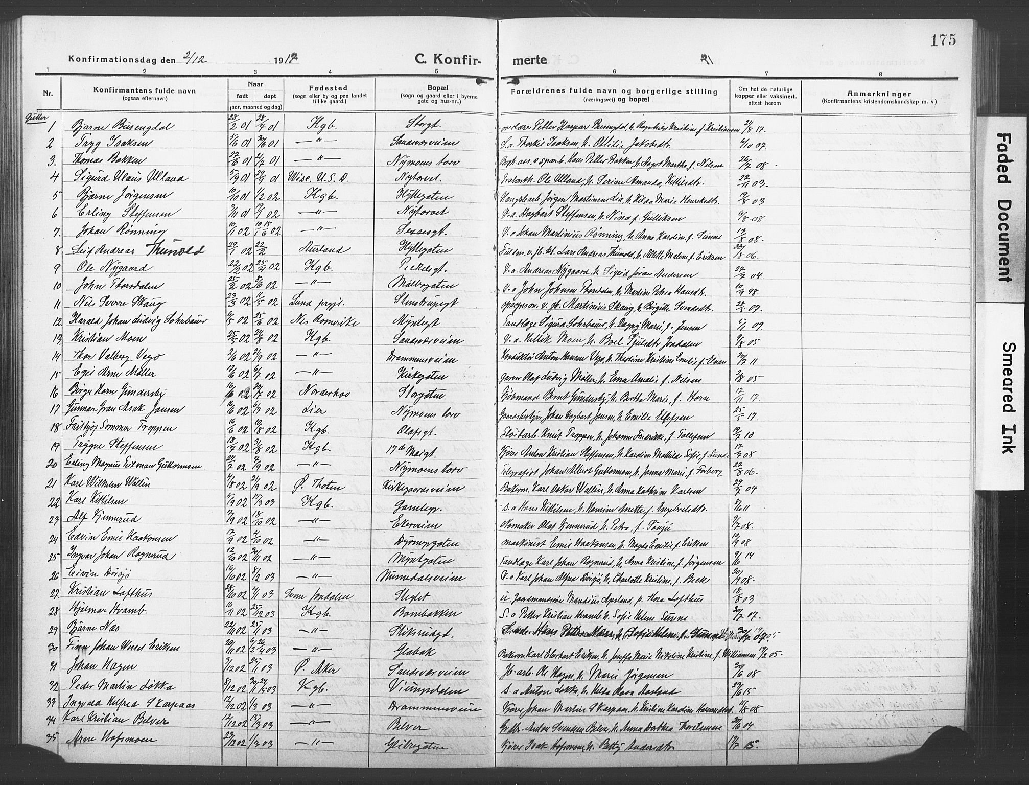 Kongsberg kirkebøker, SAKO/A-22/G/Ga/L0008: Parish register (copy) no. 8, 1915-1932, p. 175