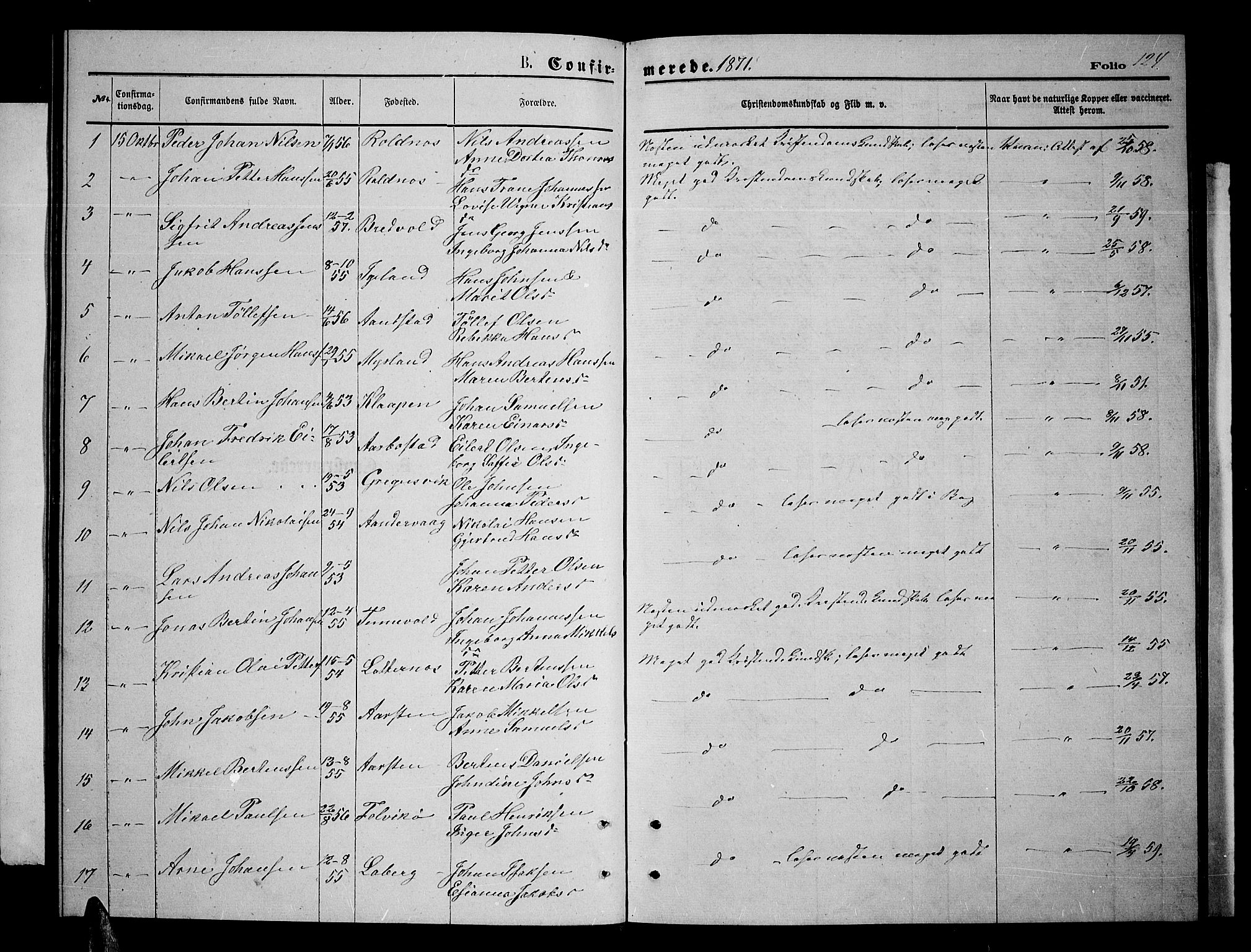 Ibestad sokneprestembete, SATØ/S-0077/H/Ha/Hab/L0006klokker: Parish register (copy) no. 6, 1871-1879, p. 124