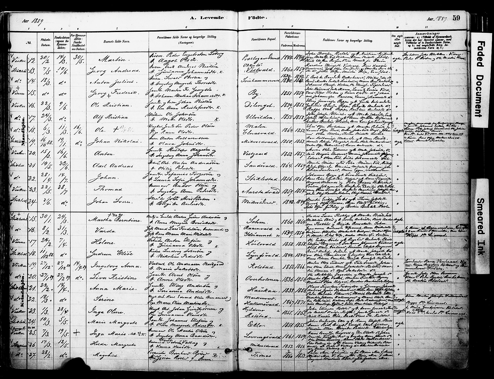 Ministerialprotokoller, klokkerbøker og fødselsregistre - Nord-Trøndelag, SAT/A-1458/723/L0244: Parish register (official) no. 723A13, 1881-1899, p. 59