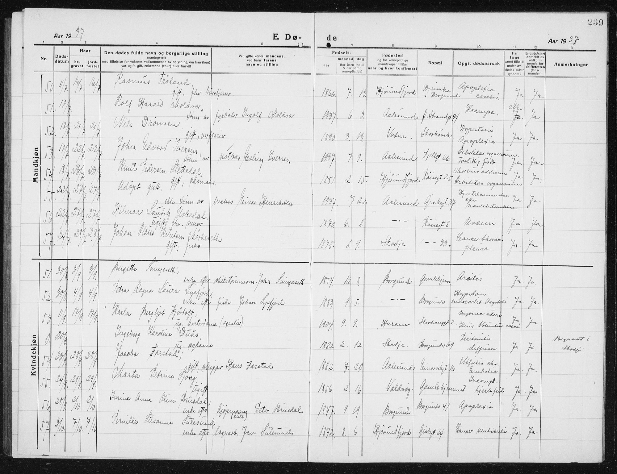 Ministerialprotokoller, klokkerbøker og fødselsregistre - Møre og Romsdal, AV/SAT-A-1454/529/L0474: Parish register (copy) no. 529C11, 1918-1938, p. 239