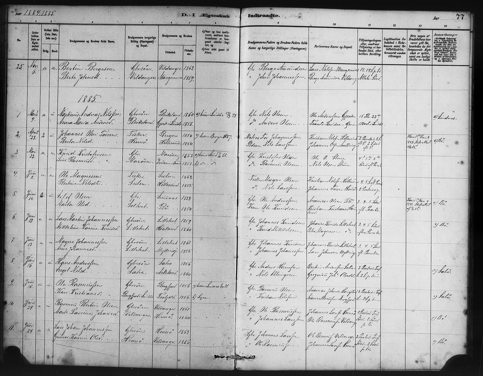 Manger sokneprestembete, SAB/A-76801/H/Haa: Parish register (official) no. B 1, 1881-1892, p. 77