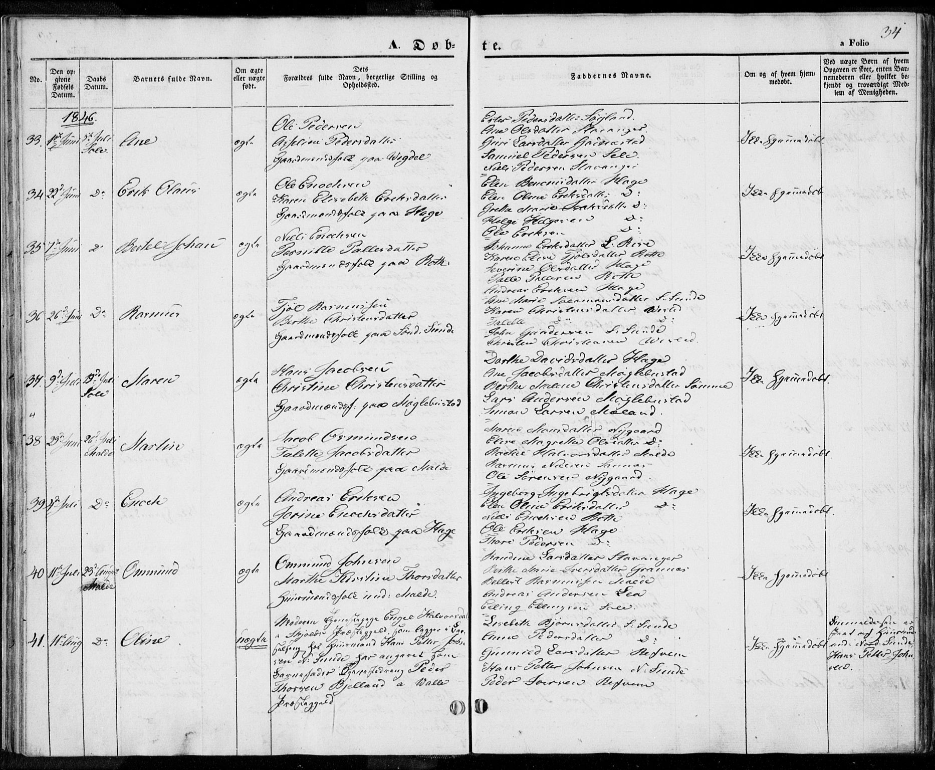 Håland sokneprestkontor, AV/SAST-A-101802/001/30BA/L0006: Parish register (official) no. A 6, 1842-1853, p. 34