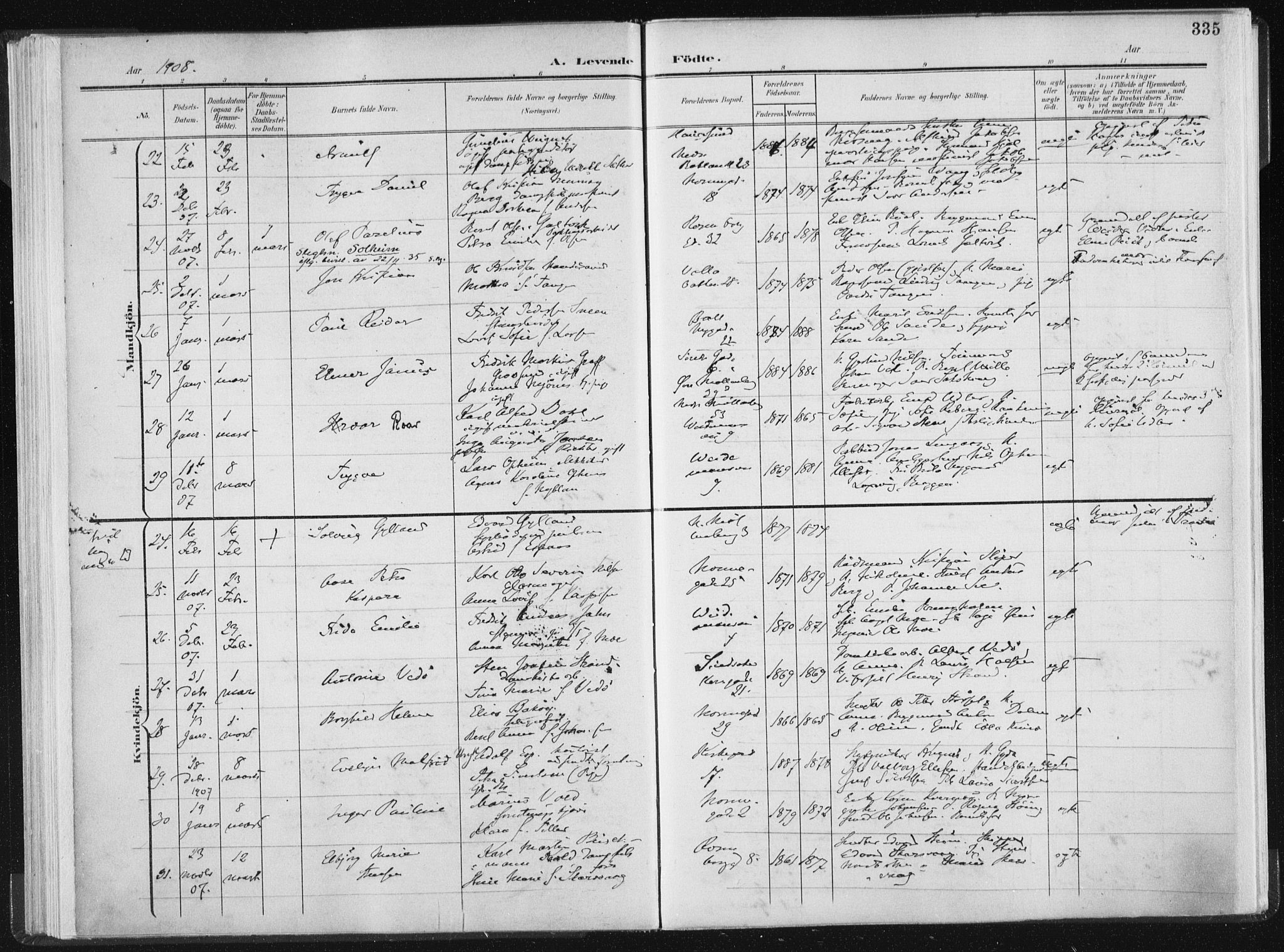 Ministerialprotokoller, klokkerbøker og fødselsregistre - Sør-Trøndelag, AV/SAT-A-1456/604/L0200: Parish register (official) no. 604A20II, 1901-1908, p. 335