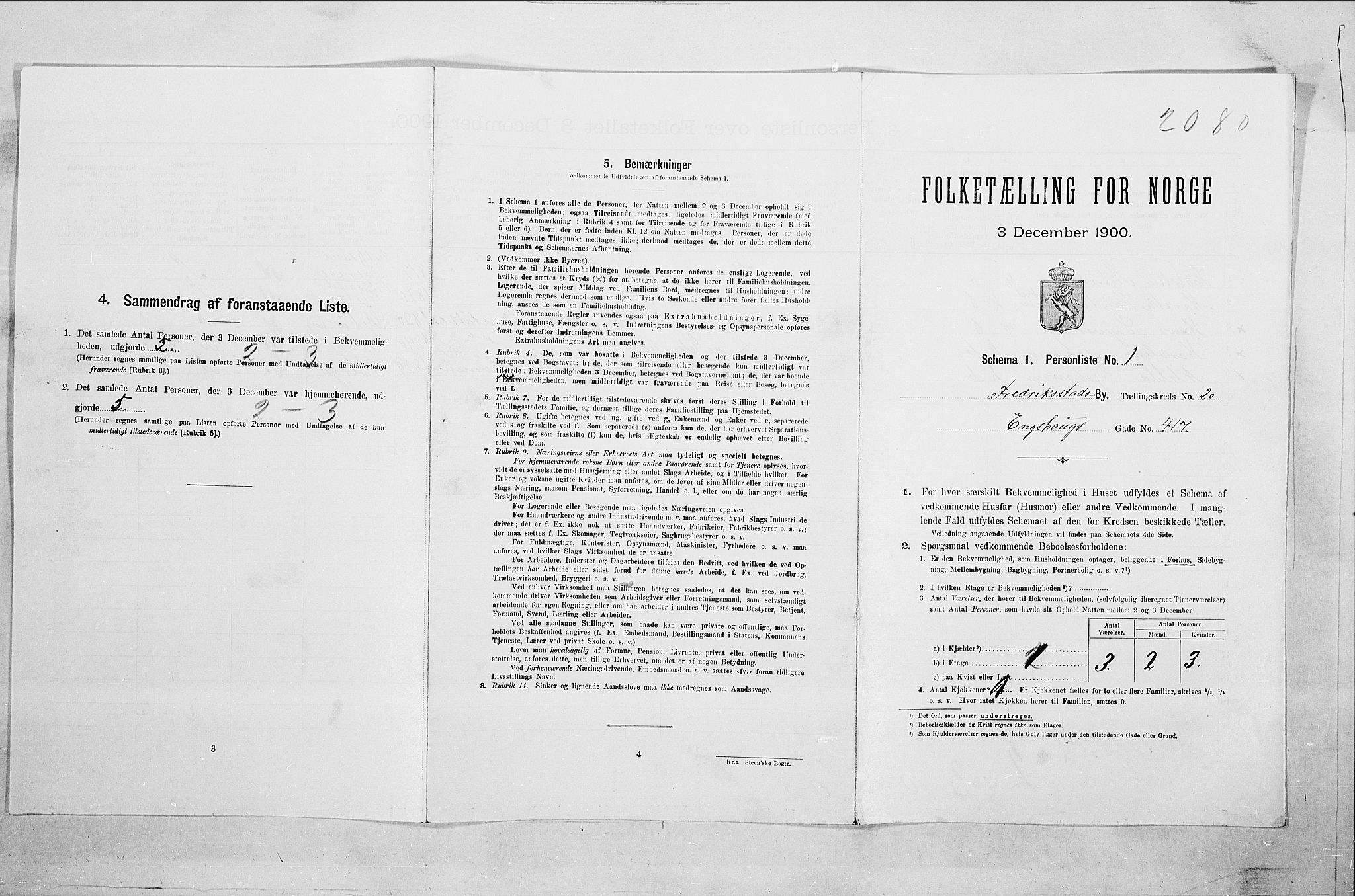 SAO, 1900 census for Fredrikstad, 1900