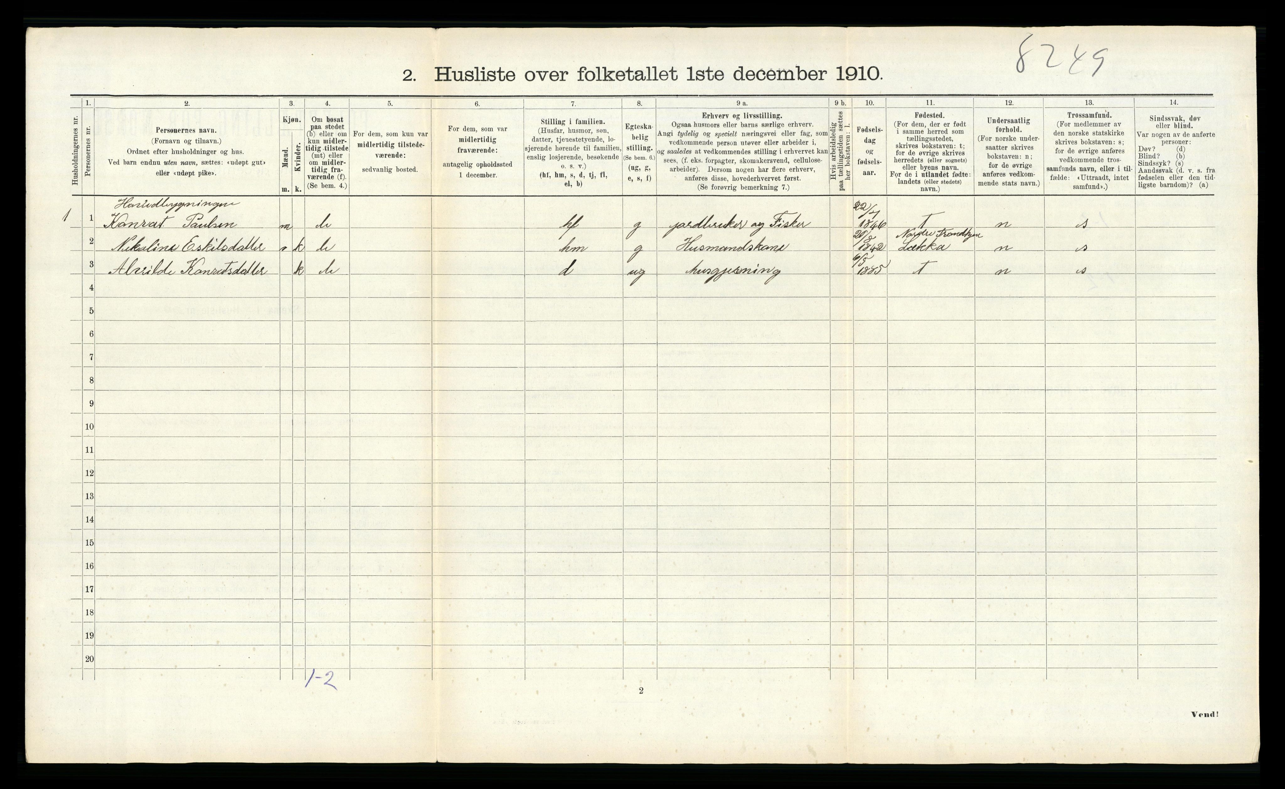 RA, 1910 census for Vikna, 1910, p. 1004