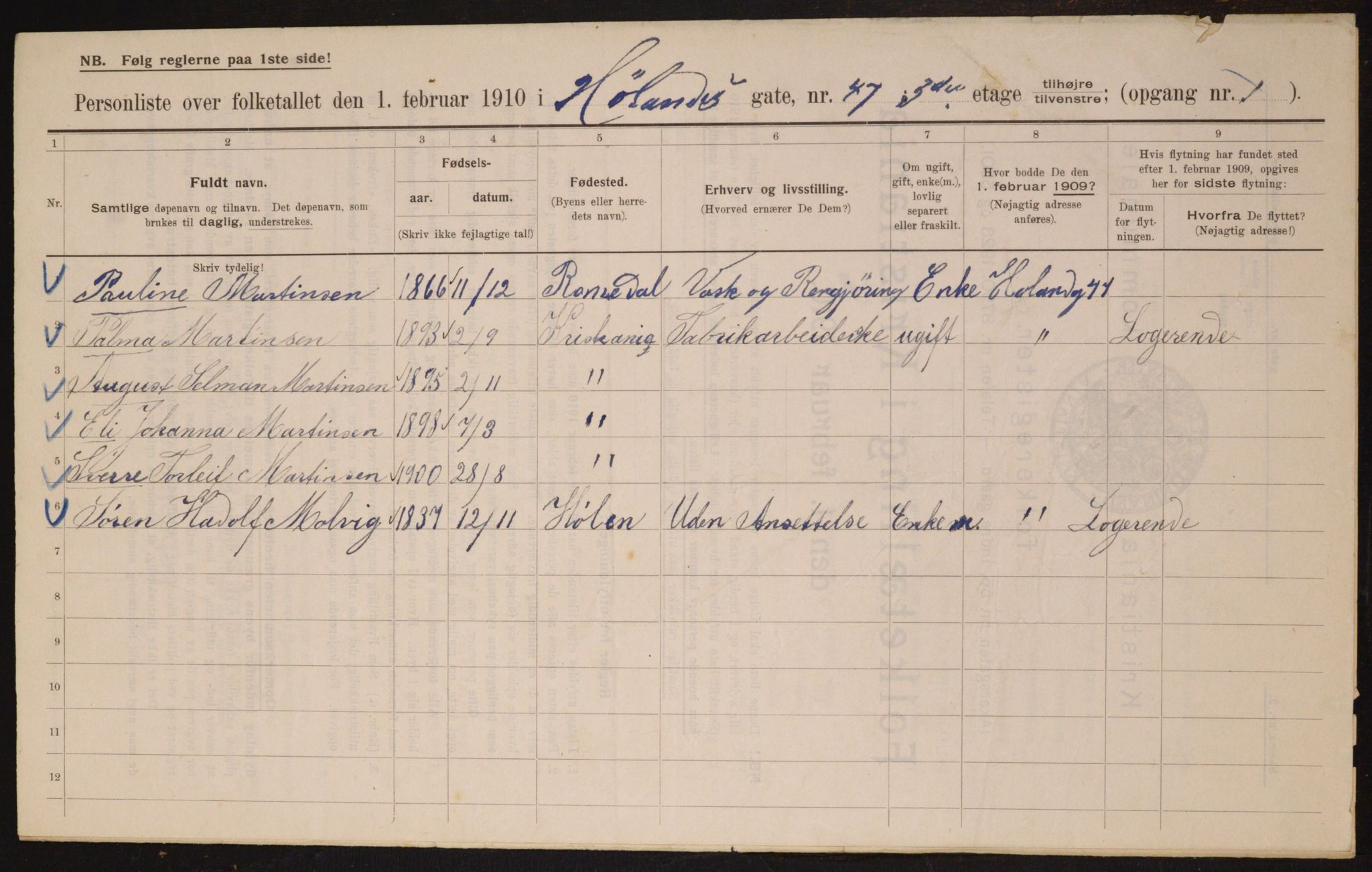 OBA, Municipal Census 1910 for Kristiania, 1910, p. 41789