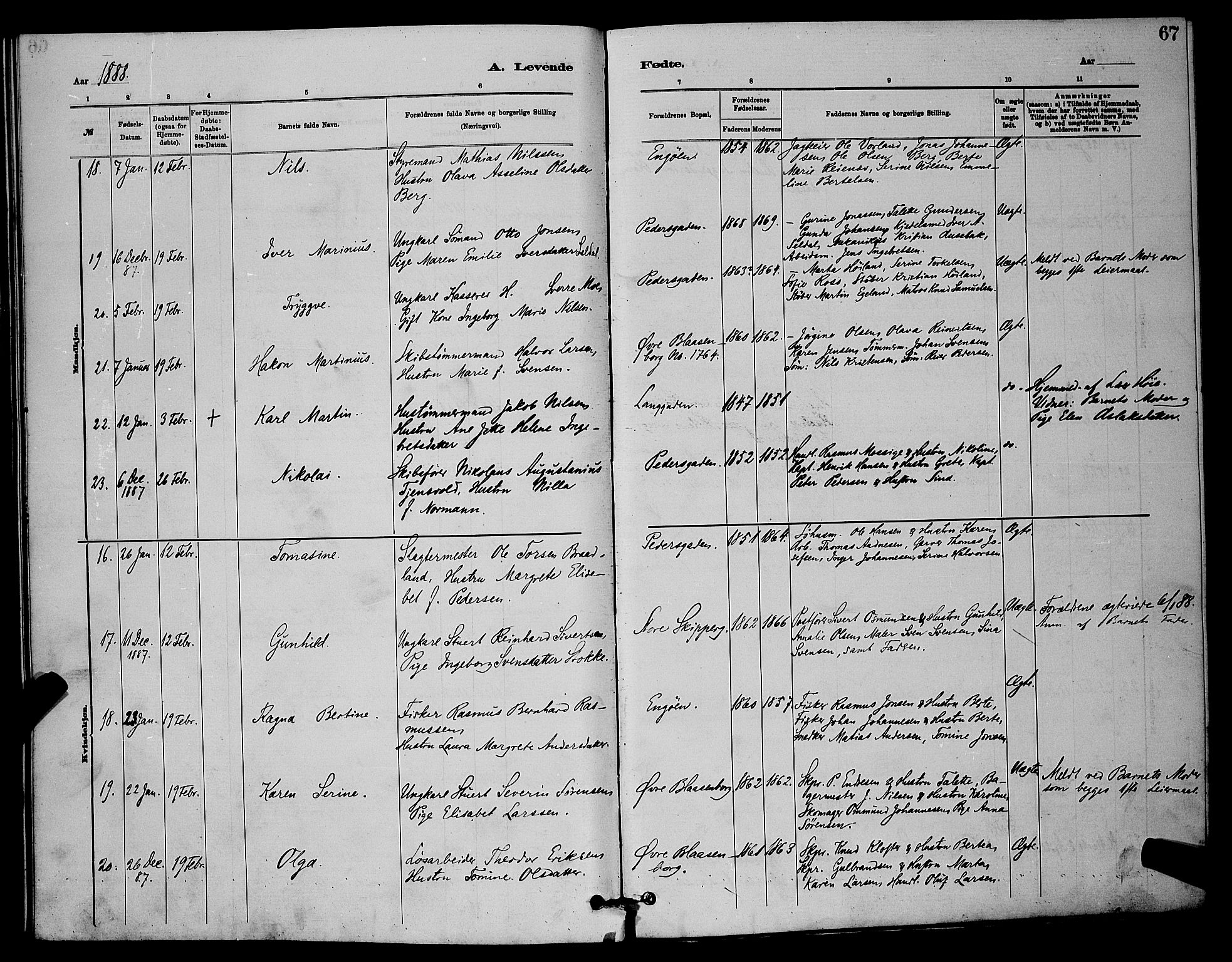 St. Johannes sokneprestkontor, AV/SAST-A-101814/001/30/30BB/L0001: Parish register (copy) no. B 1, 1885-1897, p. 67