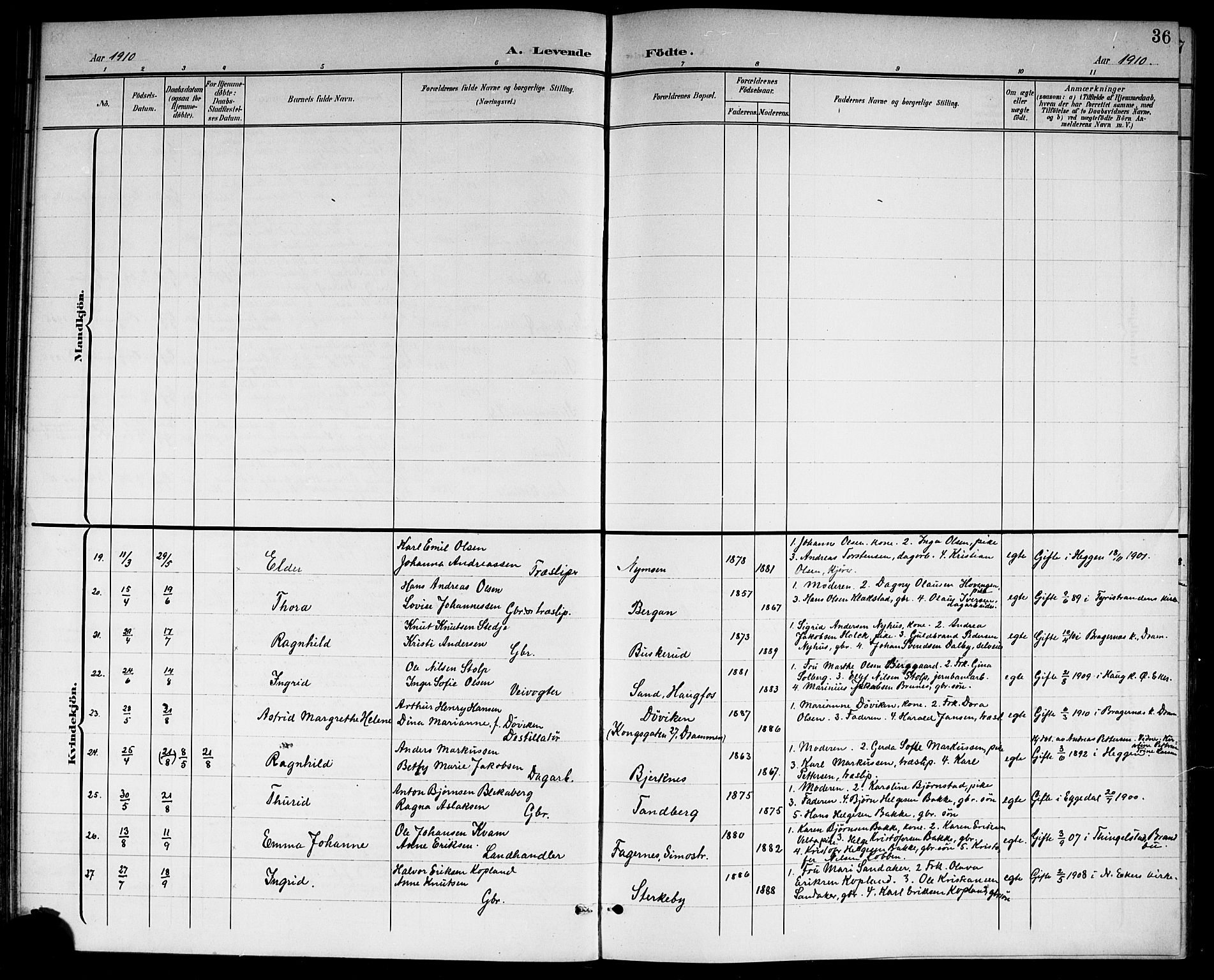 Modum kirkebøker, AV/SAKO-A-234/G/Gc/L0001: Parish register (copy) no. III 1, 1901-1919, p. 36