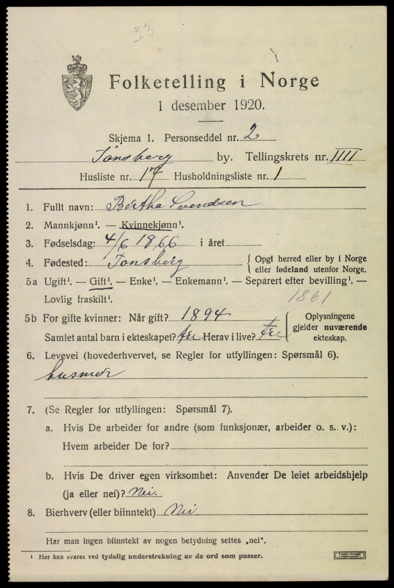 SAKO, 1920 census for Tønsberg, 1920, p. 12577