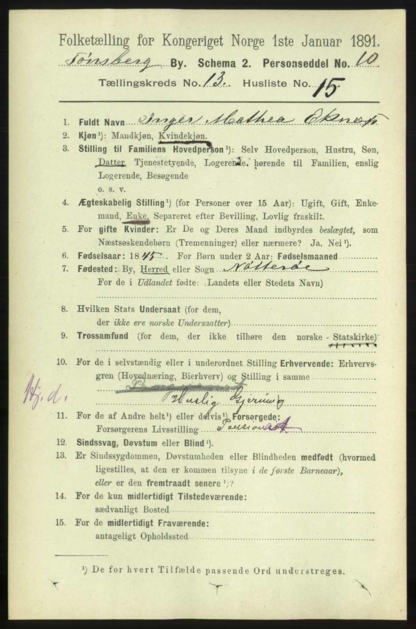 RA, 1891 census for 0705 Tønsberg, 1891, p. 4499