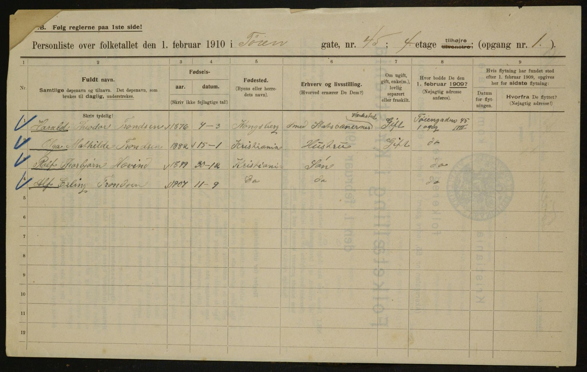 OBA, Municipal Census 1910 for Kristiania, 1910, p. 112529