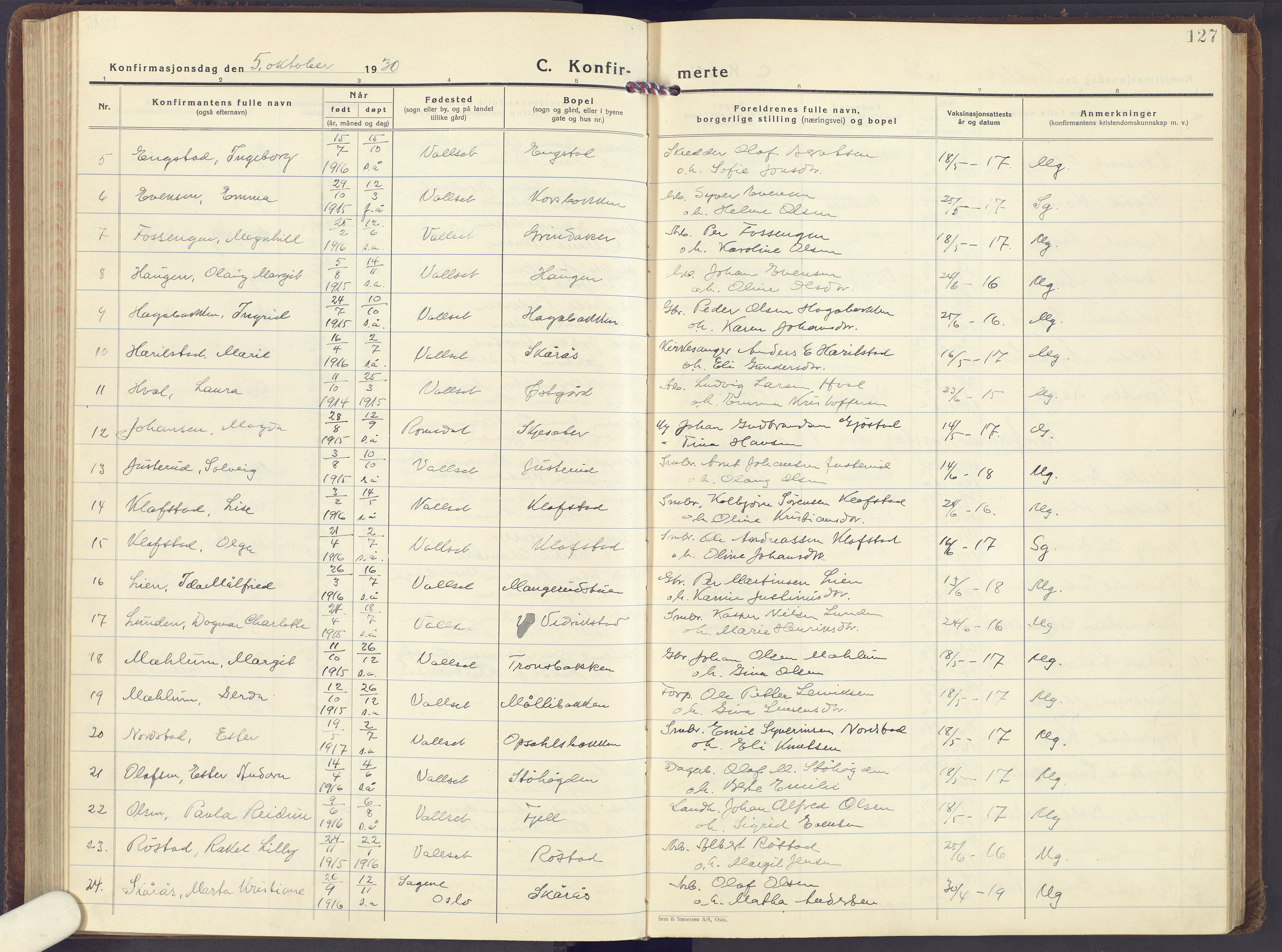 Romedal prestekontor, SAH/PREST-004/K/L0013: Parish register (official) no. 13, 1930-1949, p. 127