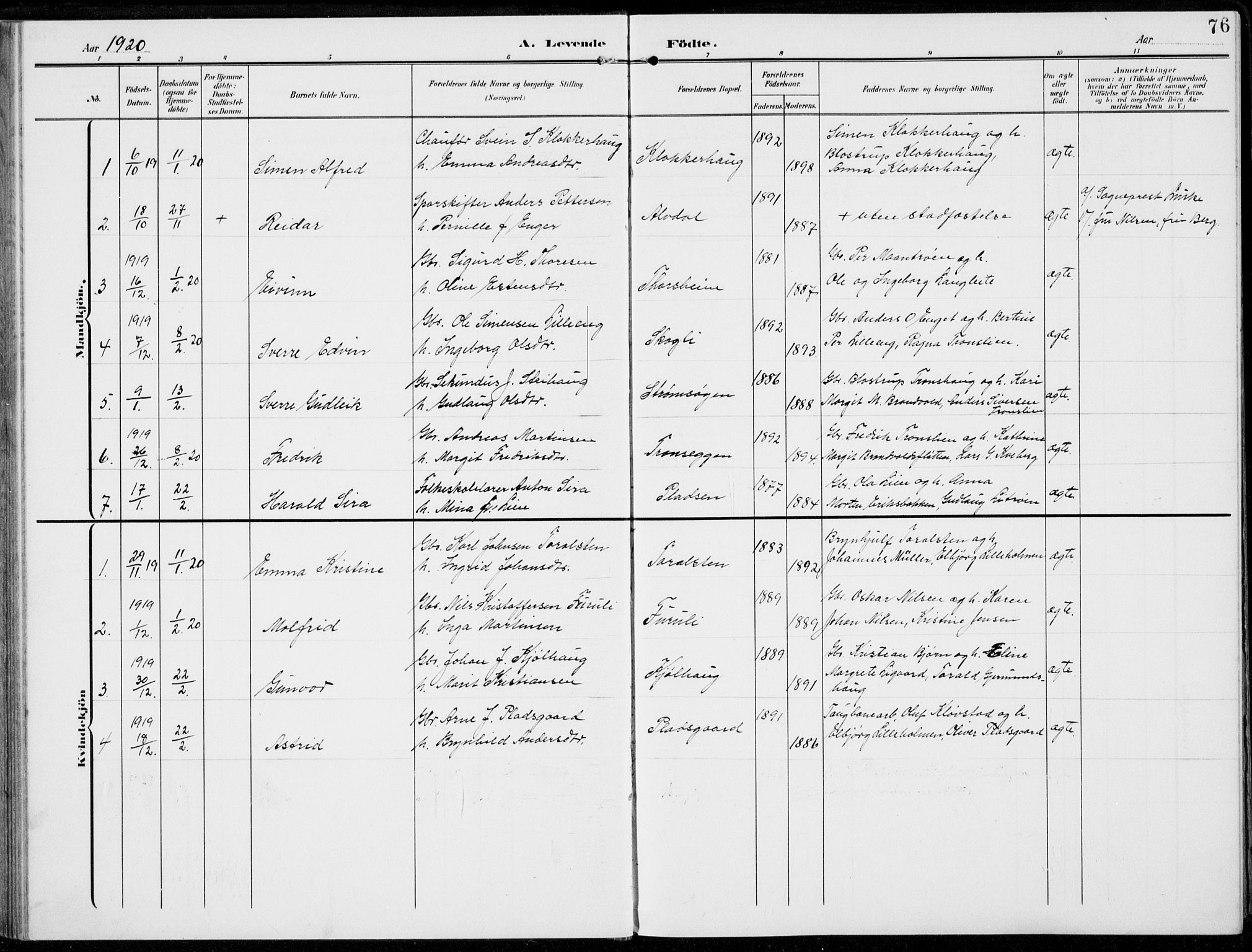 Alvdal prestekontor, AV/SAH-PREST-060/H/Ha/Haa/L0004: Parish register (official) no. 4, 1907-1919, p. 76