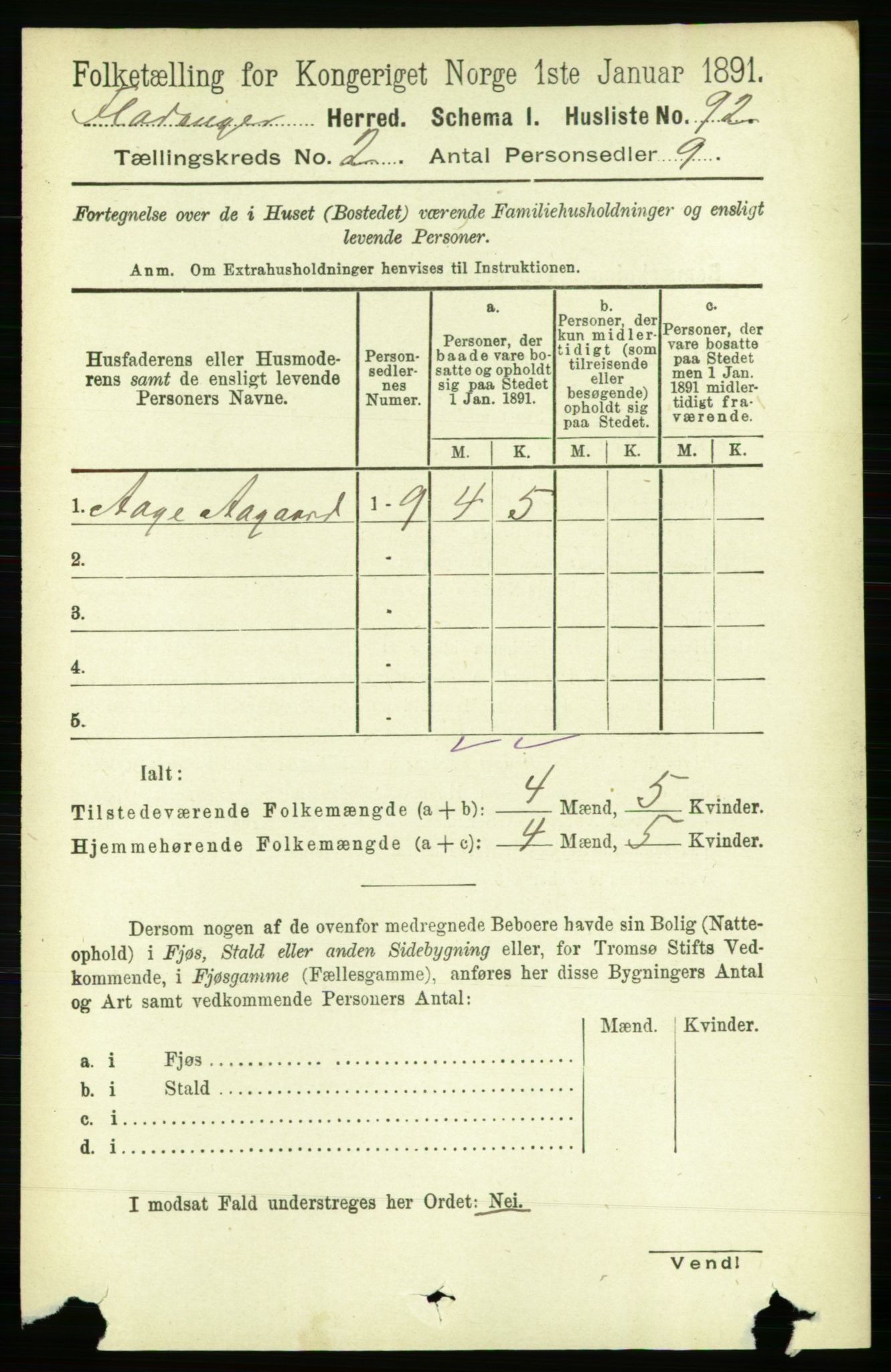 RA, 1891 census for 1749 Flatanger, 1891, p. 708