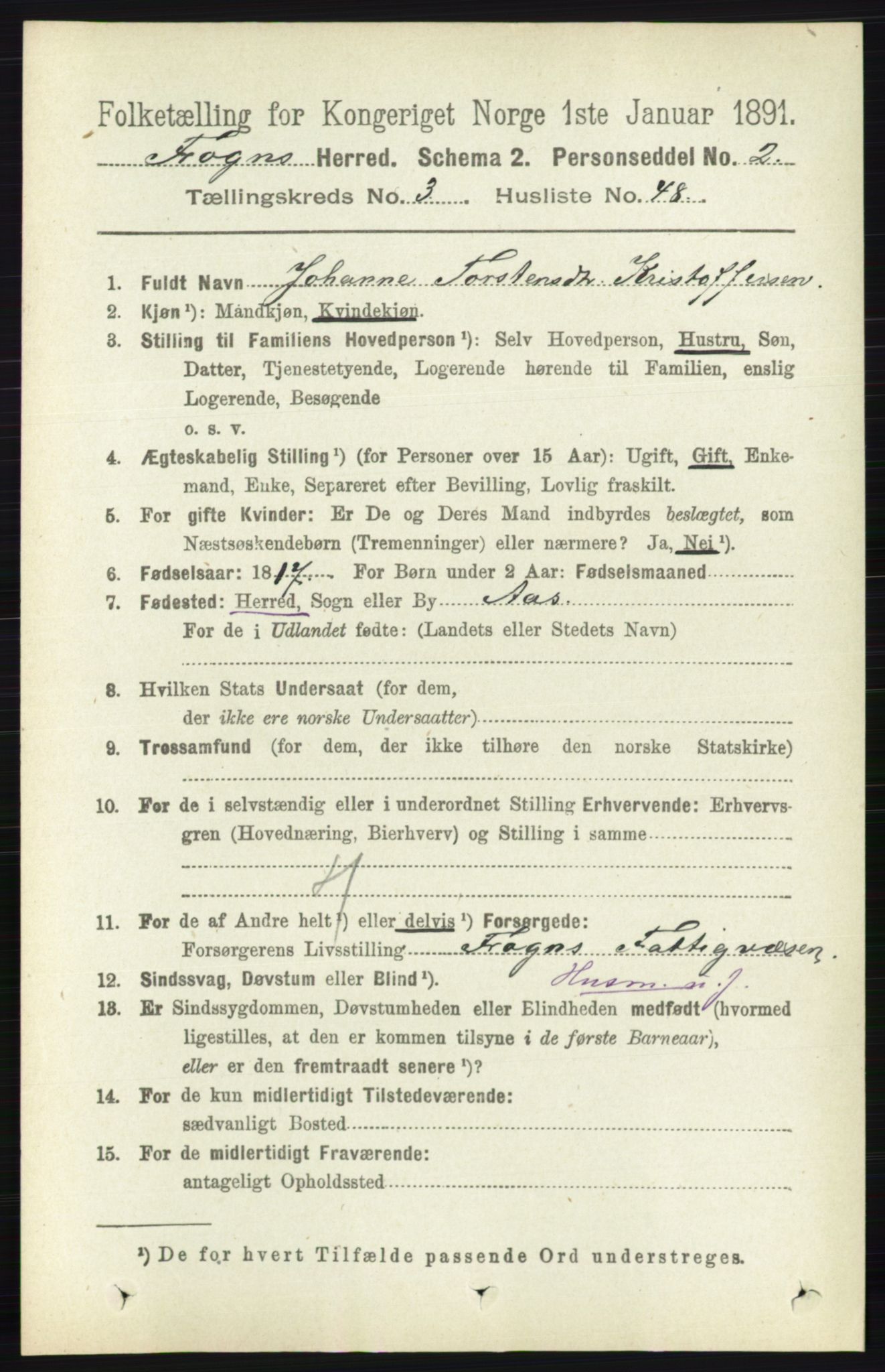 RA, 1891 census for 0215 Frogn, 1891, p. 2195