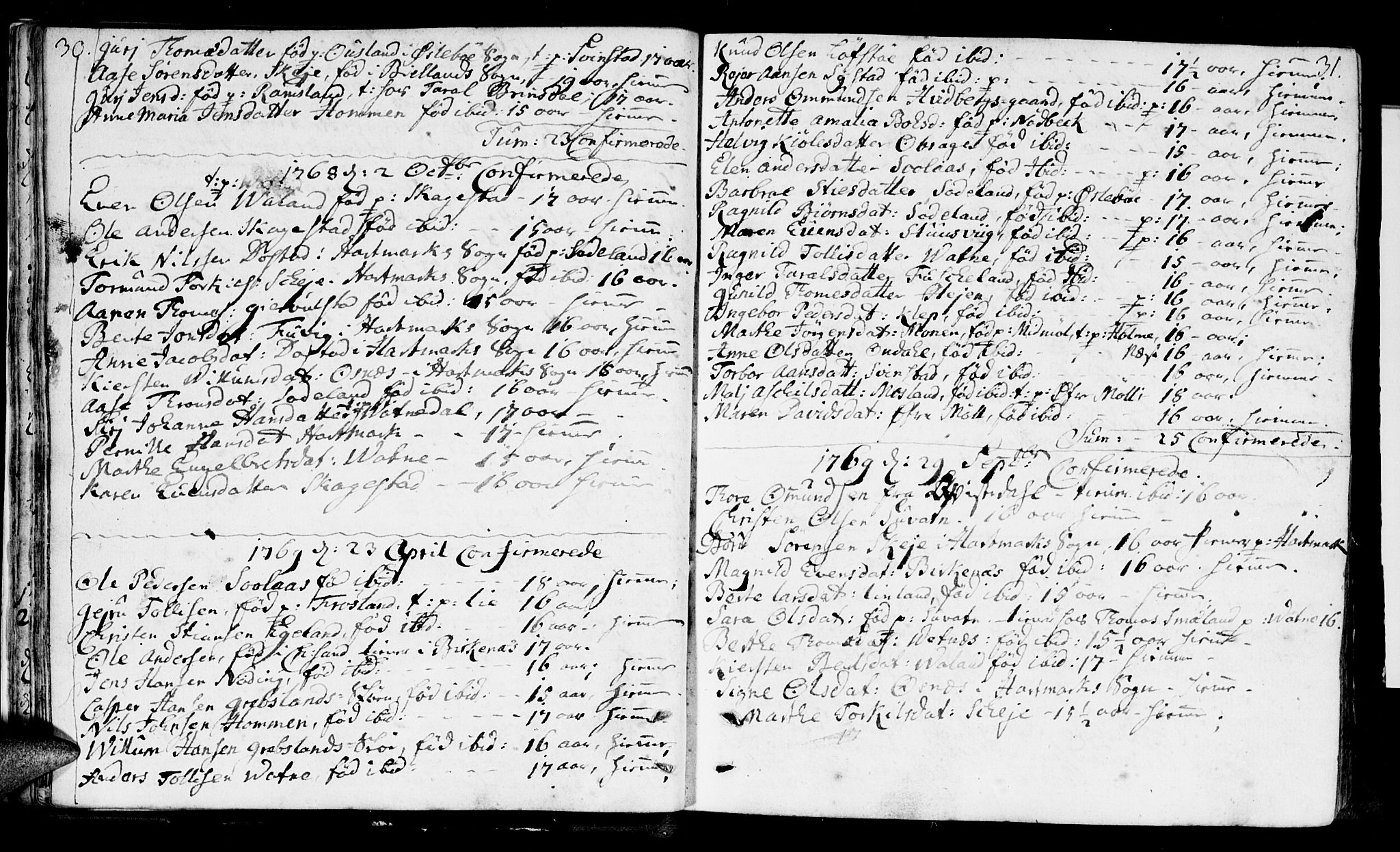 Holum sokneprestkontor, AV/SAK-1111-0022/F/Fa/Faa/L0002: Parish register (official) no. A 2, 1756-1780, p. 30-31