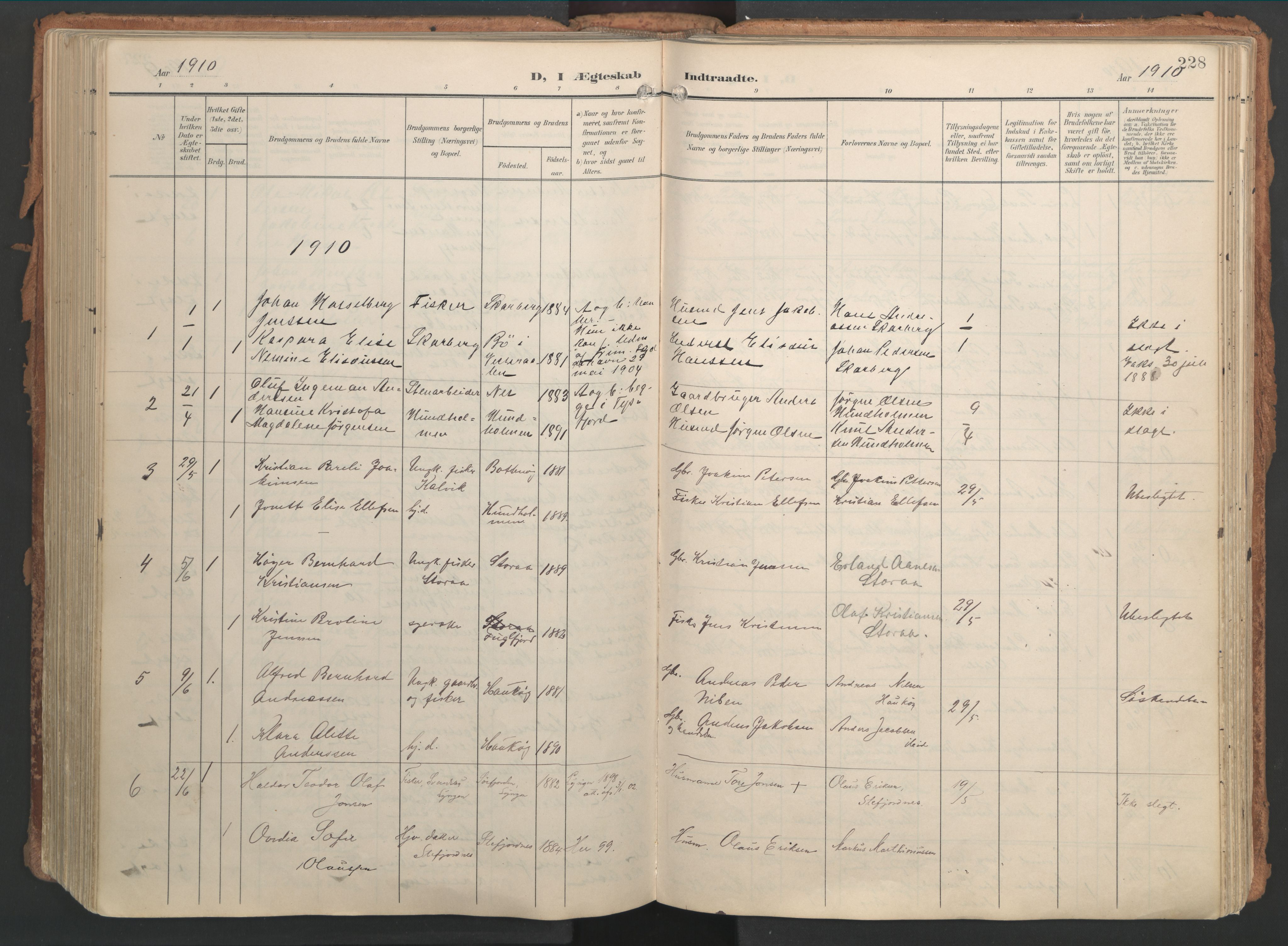 Ministerialprotokoller, klokkerbøker og fødselsregistre - Nordland, AV/SAT-A-1459/861/L0871: Parish register (official) no. 861A06, 1903-1916, p. 228