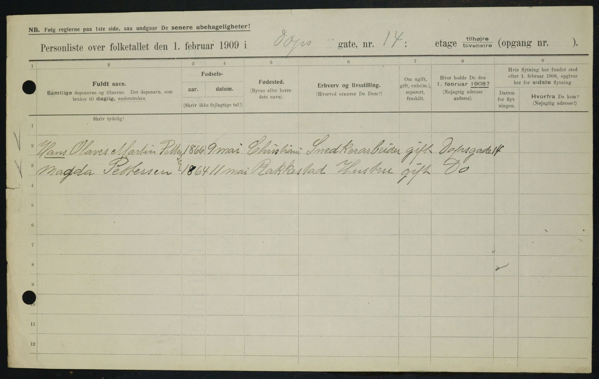 OBA, Municipal Census 1909 for Kristiania, 1909, p. 14613