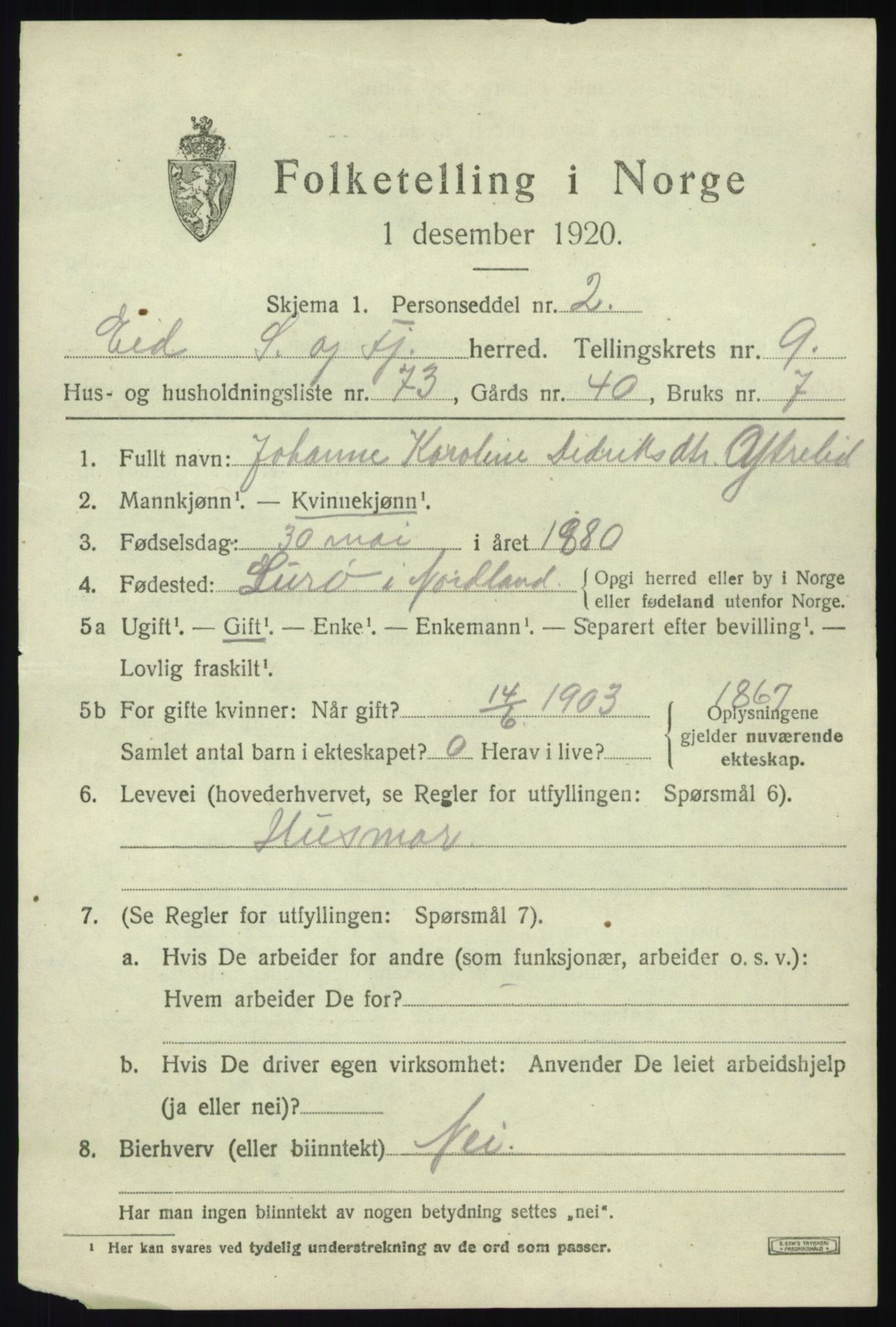 SAB, 1920 census for Eid, 1920, p. 4996