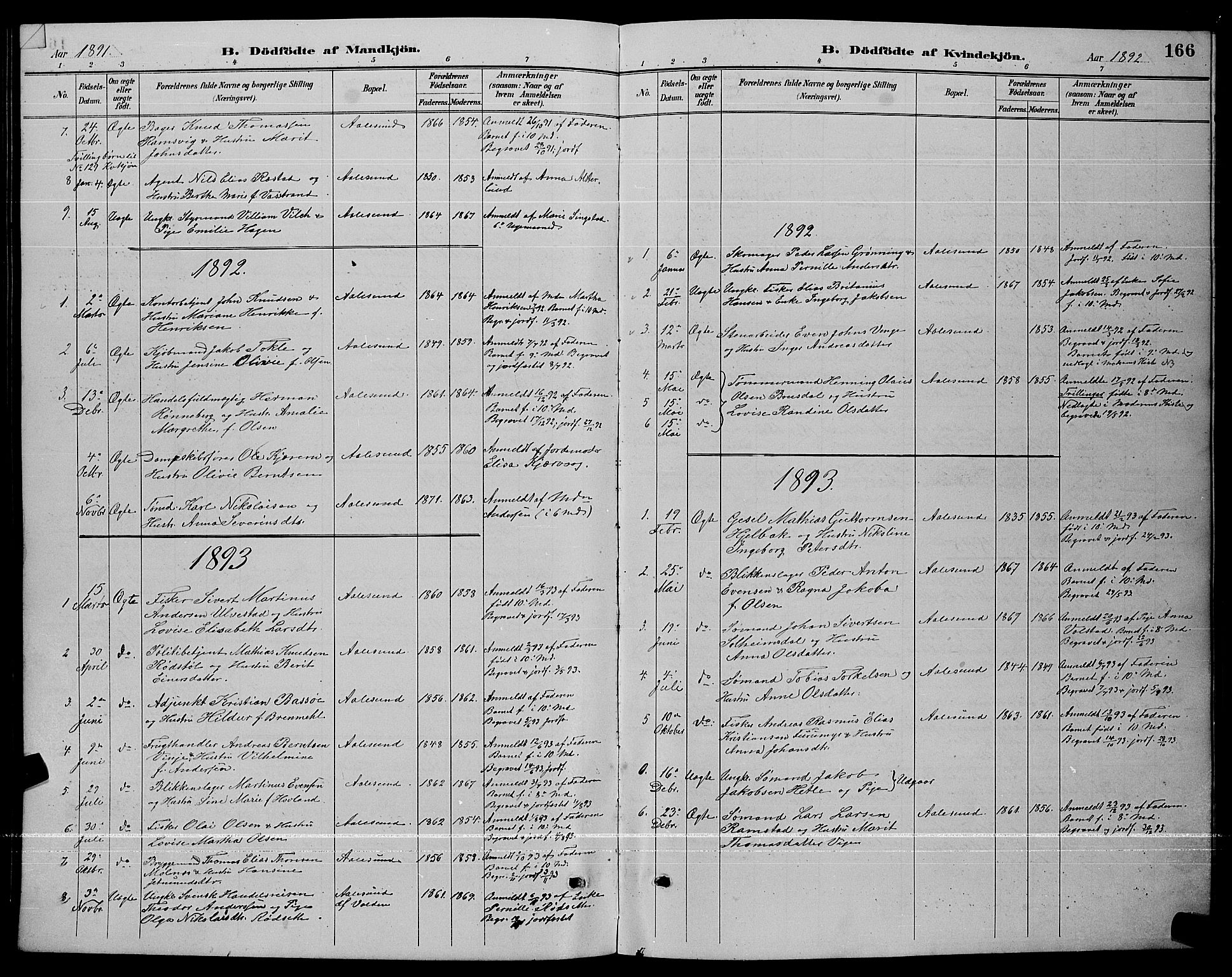 Ministerialprotokoller, klokkerbøker og fødselsregistre - Møre og Romsdal, AV/SAT-A-1454/529/L0467: Parish register (copy) no. 529C04, 1889-1897, p. 166