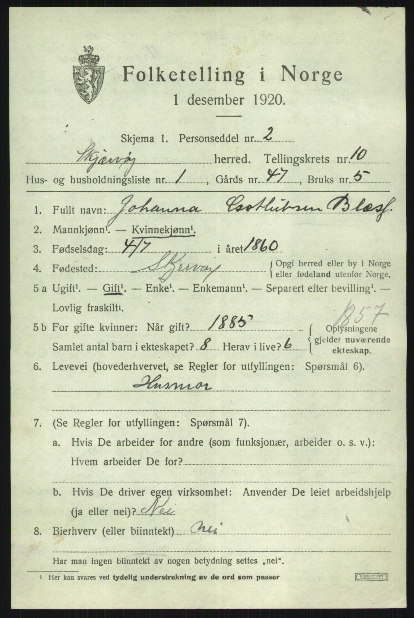 SATØ, 1920 census for Skjervøy, 1920, p. 5393