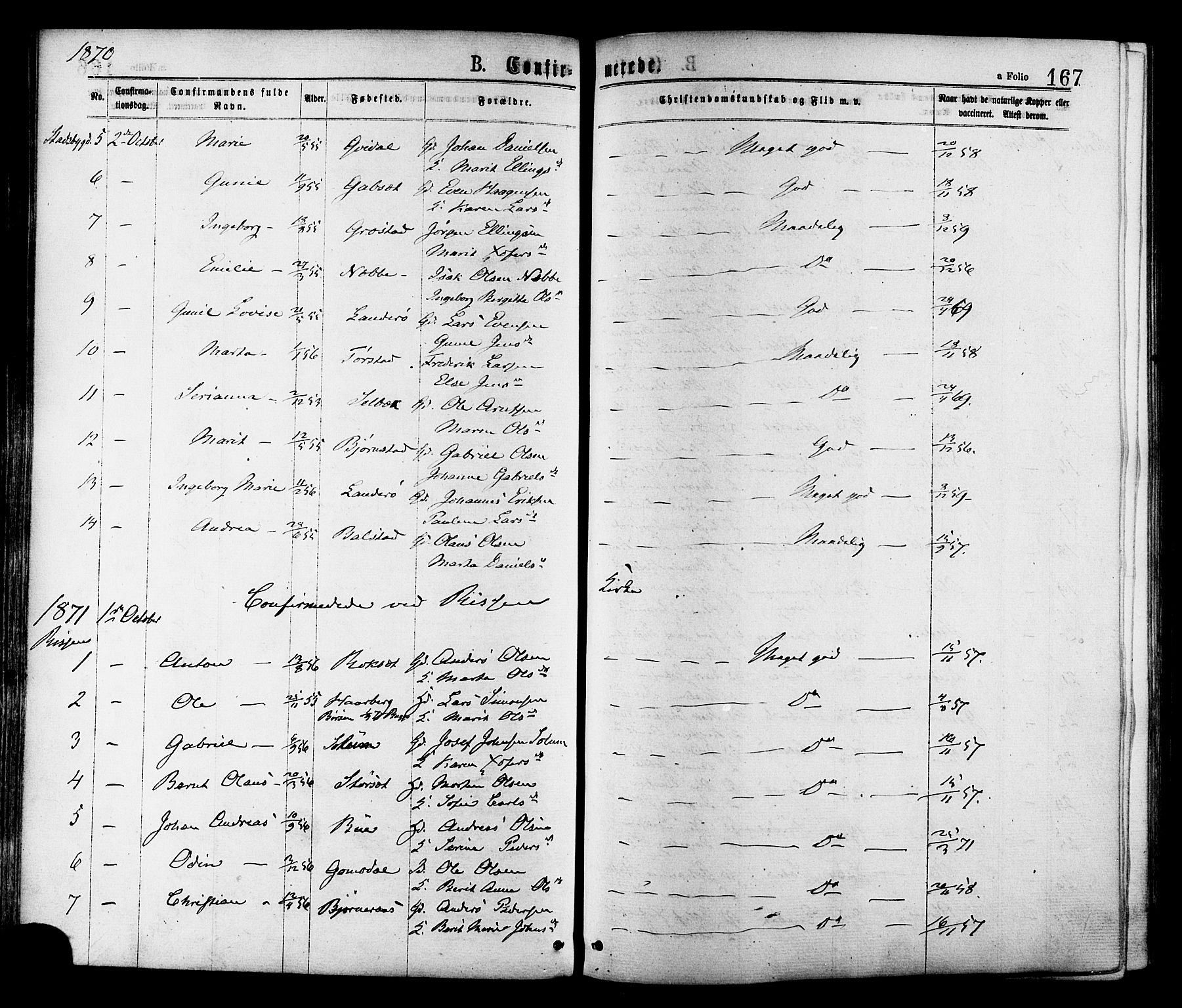 Ministerialprotokoller, klokkerbøker og fødselsregistre - Sør-Trøndelag, AV/SAT-A-1456/646/L0613: Parish register (official) no. 646A11, 1870-1884, p. 167